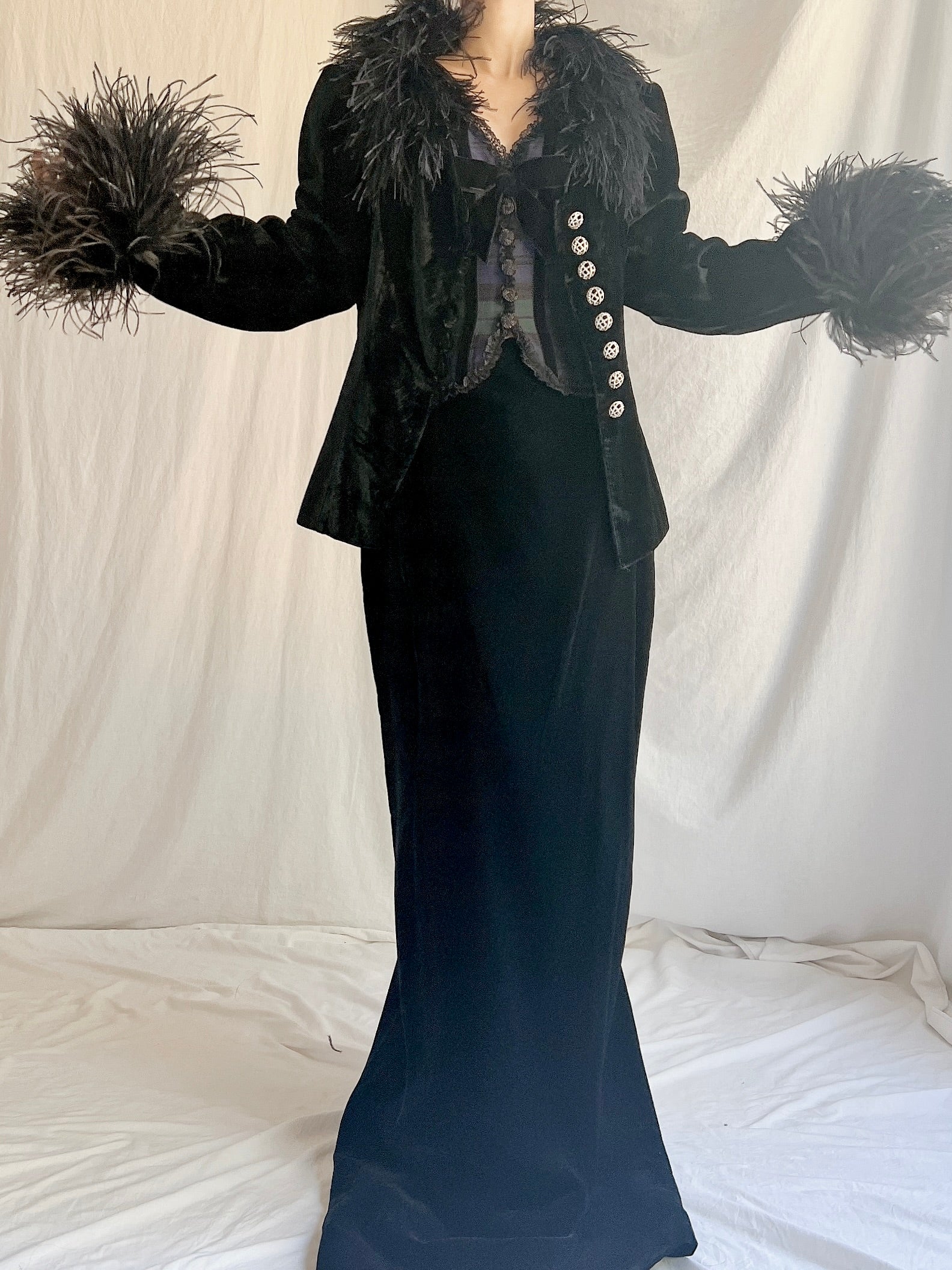 Vintage Ostrich Feather Velvet Jacket - M/L