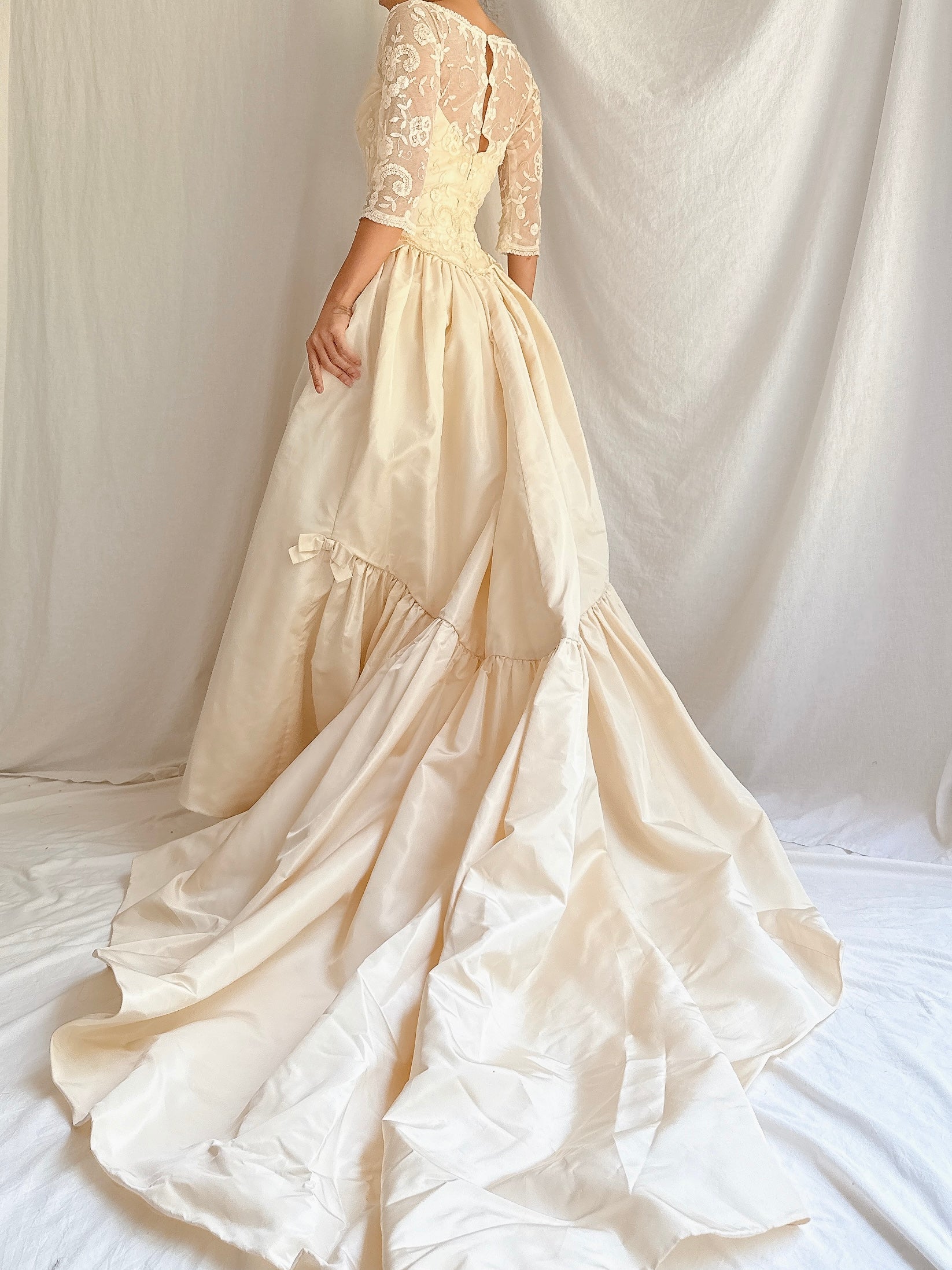 1950s Silk Taffeta Duchesse Lace Dress - XXS/00