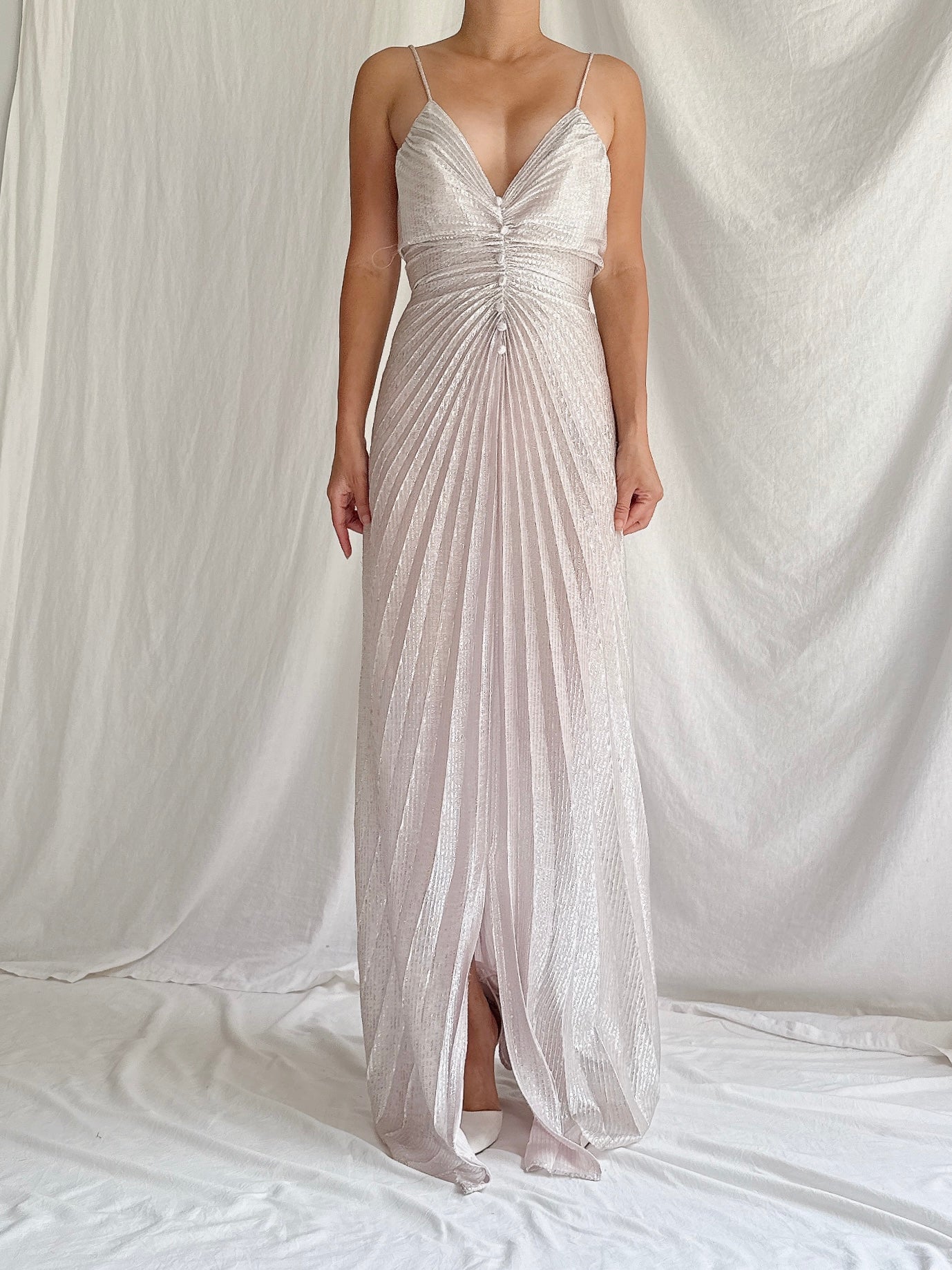 1980s Lurex Pleated Dress - S