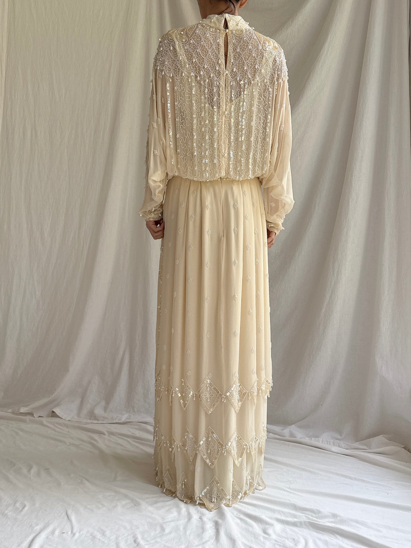 Vintage Silk Beaded Dolman Gown - M