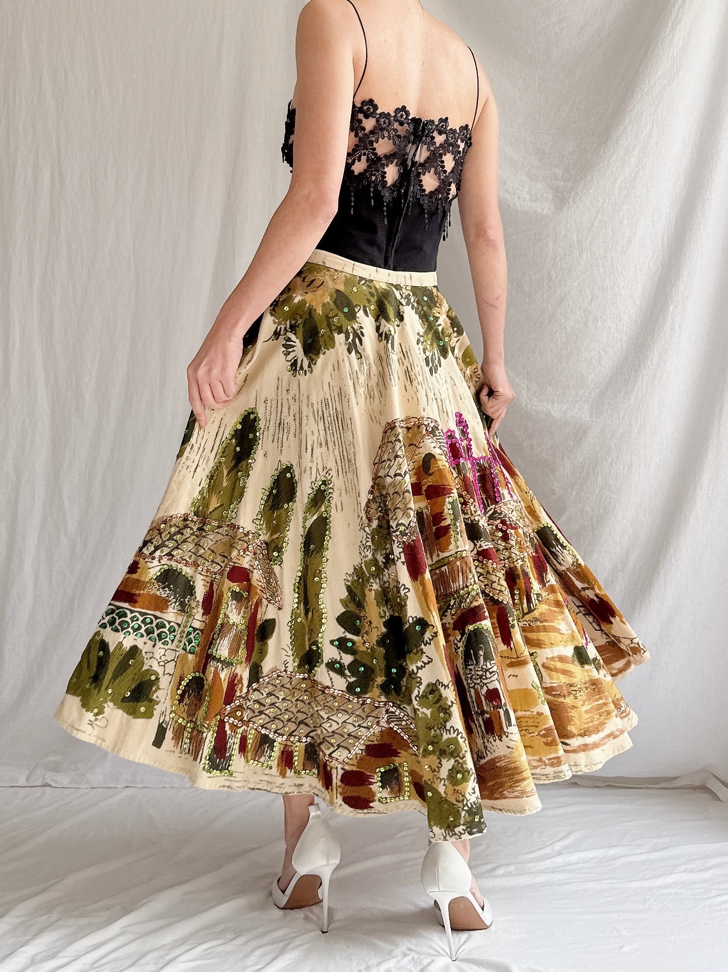 Vintage Monica Sequined Landscape Skirt - M