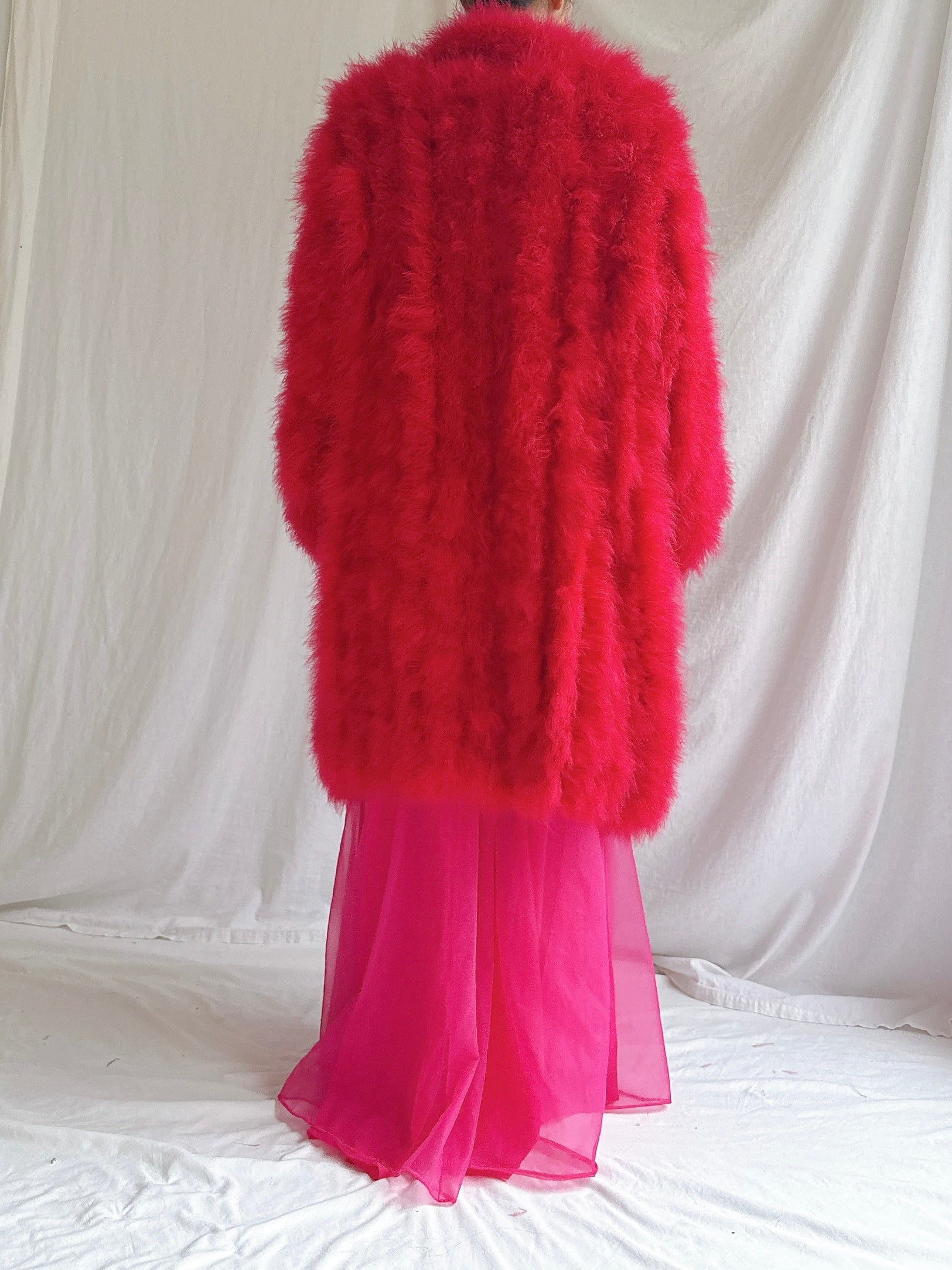 Vintage Red Marabou Duster - OSFM