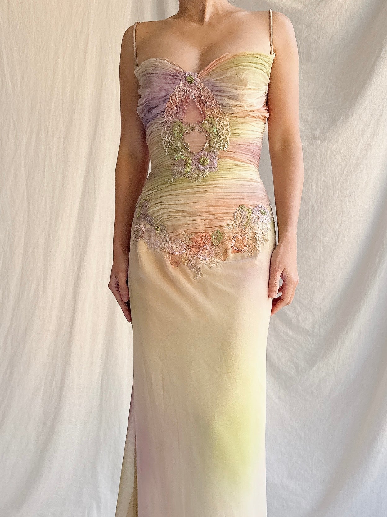 Vintage Couture Handbeaded Ombre Gown - S/M