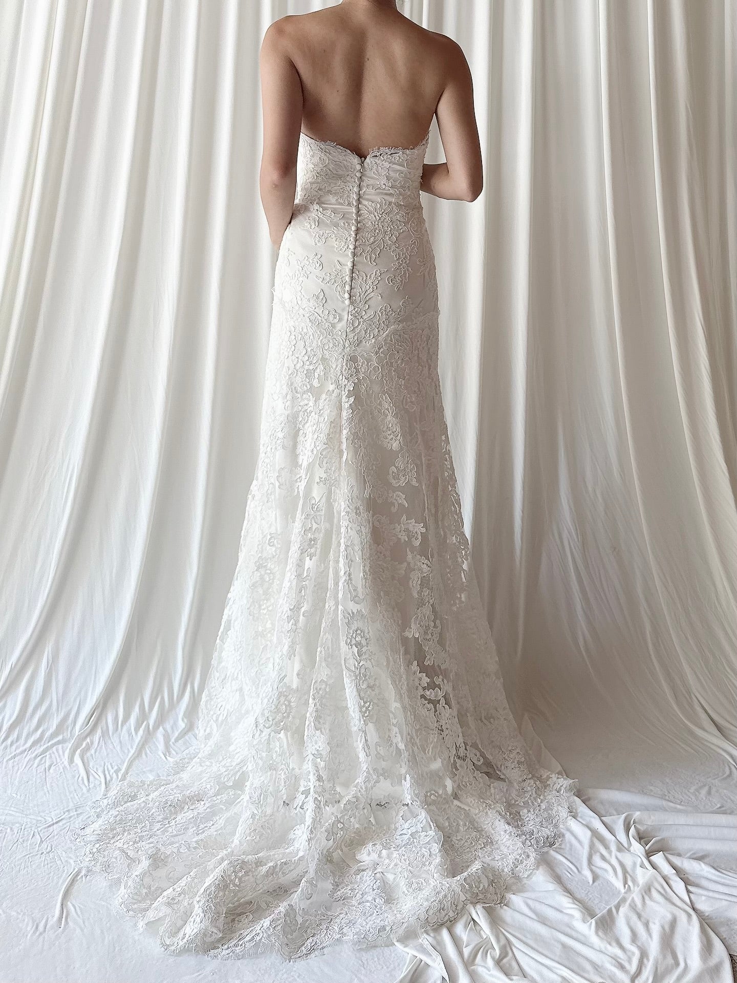 Vintage Jim Hjelm Alecon Lace Strapless Gown - L/14