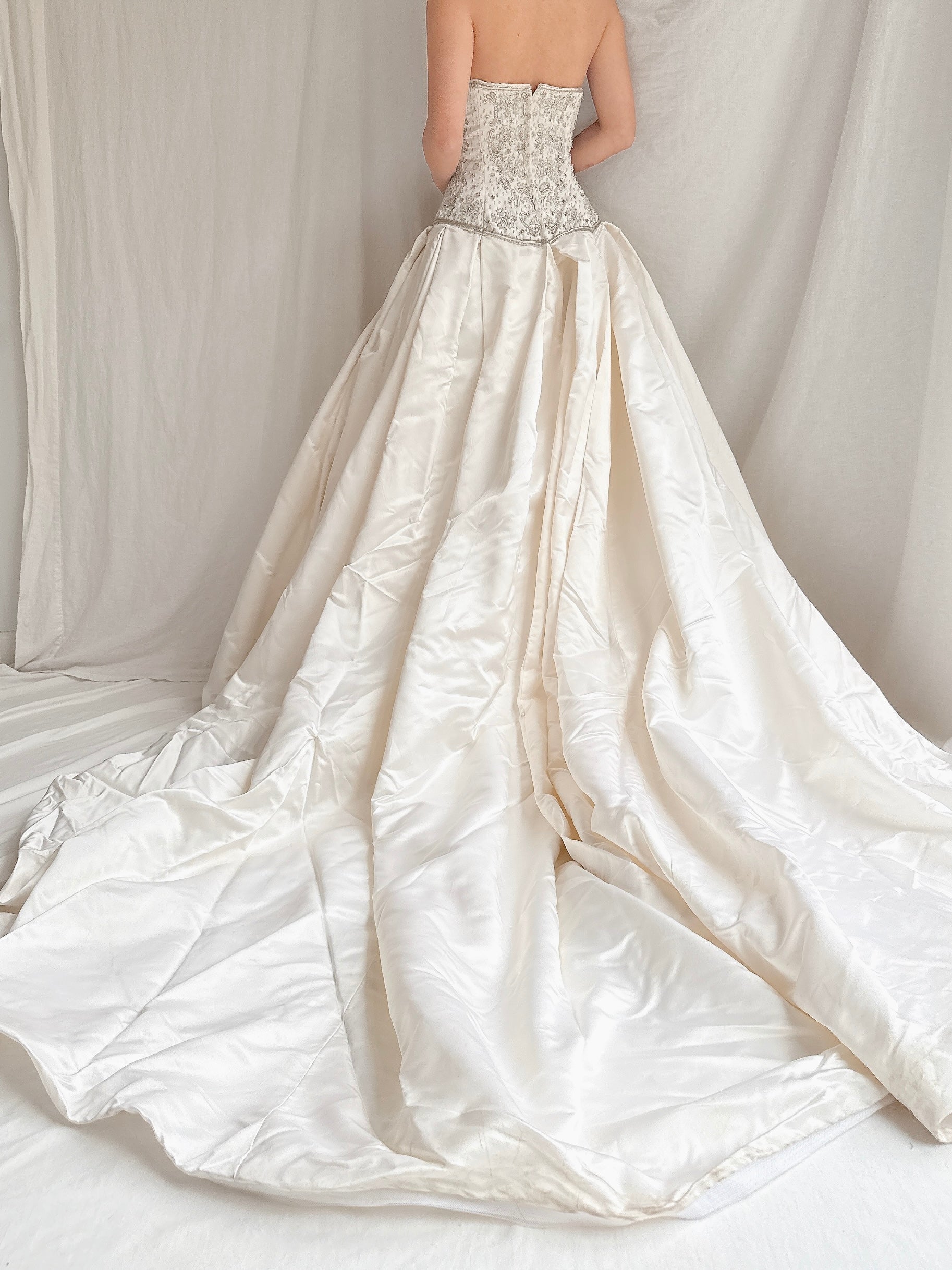 Vintage Silk Strapless Gown - M