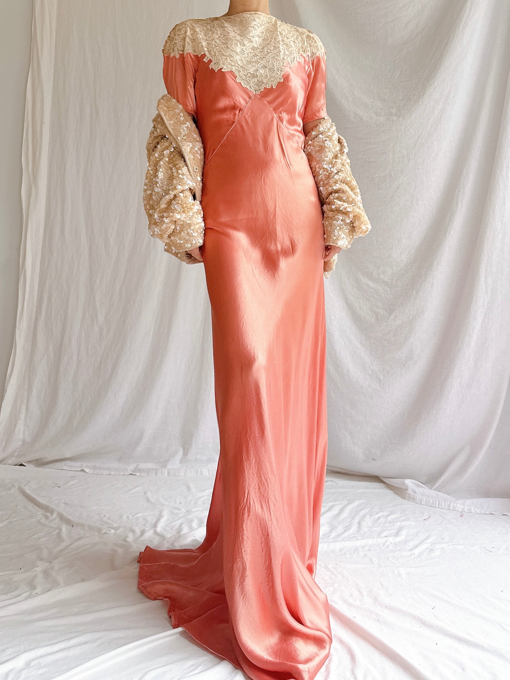 1930s Coral Satin Dress - XS/S