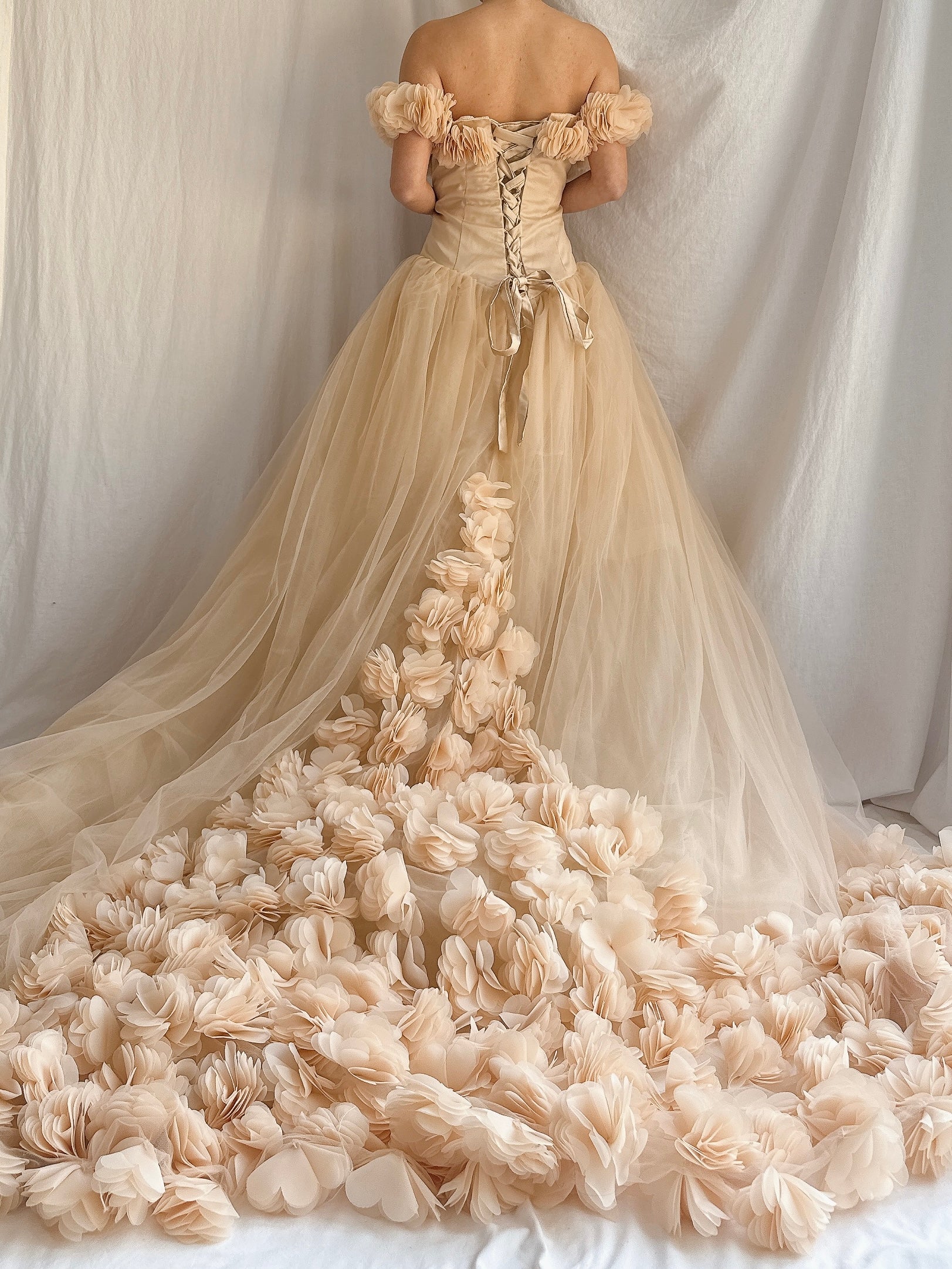 Nude Peach Tulle Flower Dress - S-L | G O S S A M E R Nude Peach Tulle Flower Dress - S-L | G O S S A M E R