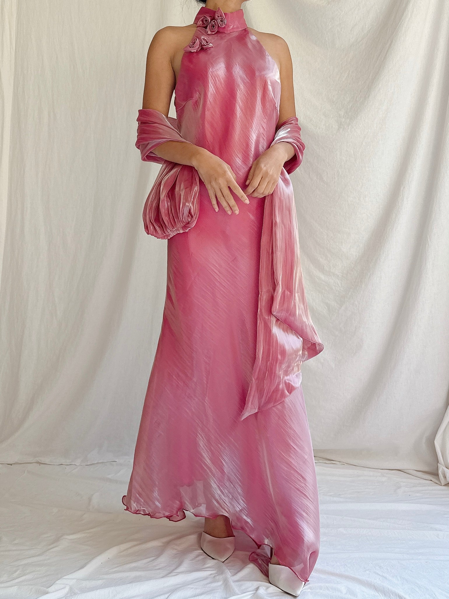 Vintage Iridescent Watermelon Halter Dress - S