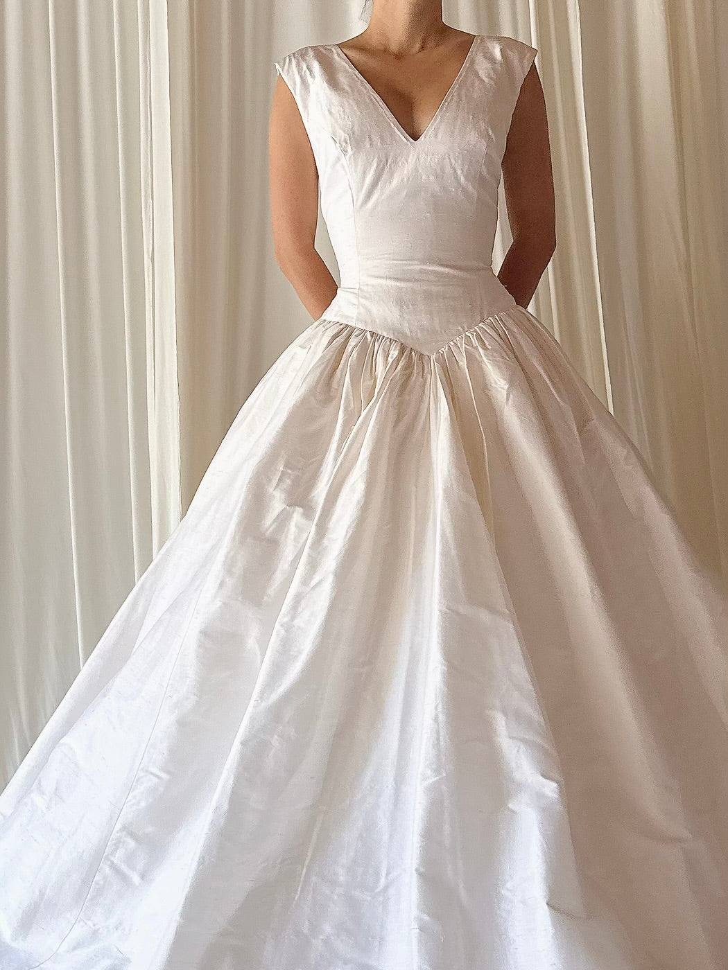 Vintage Raw Silk V Neck Gown - M