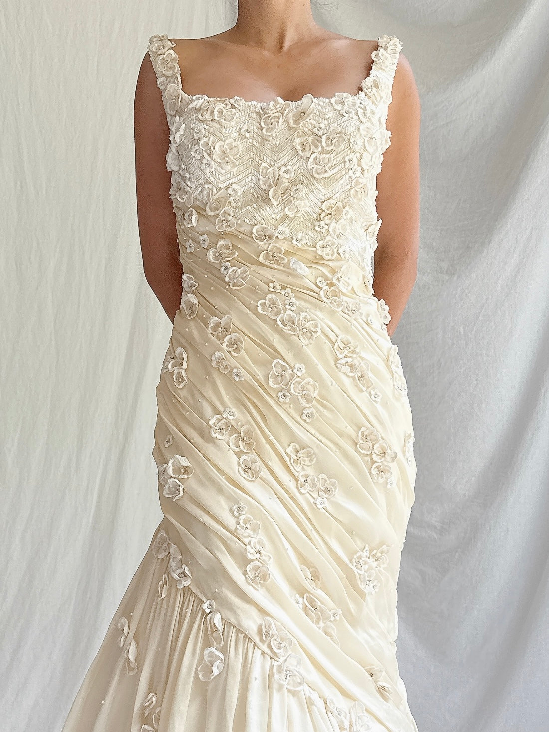 Vintage YSA Makino Silk Organza Gown with Appliqués - M