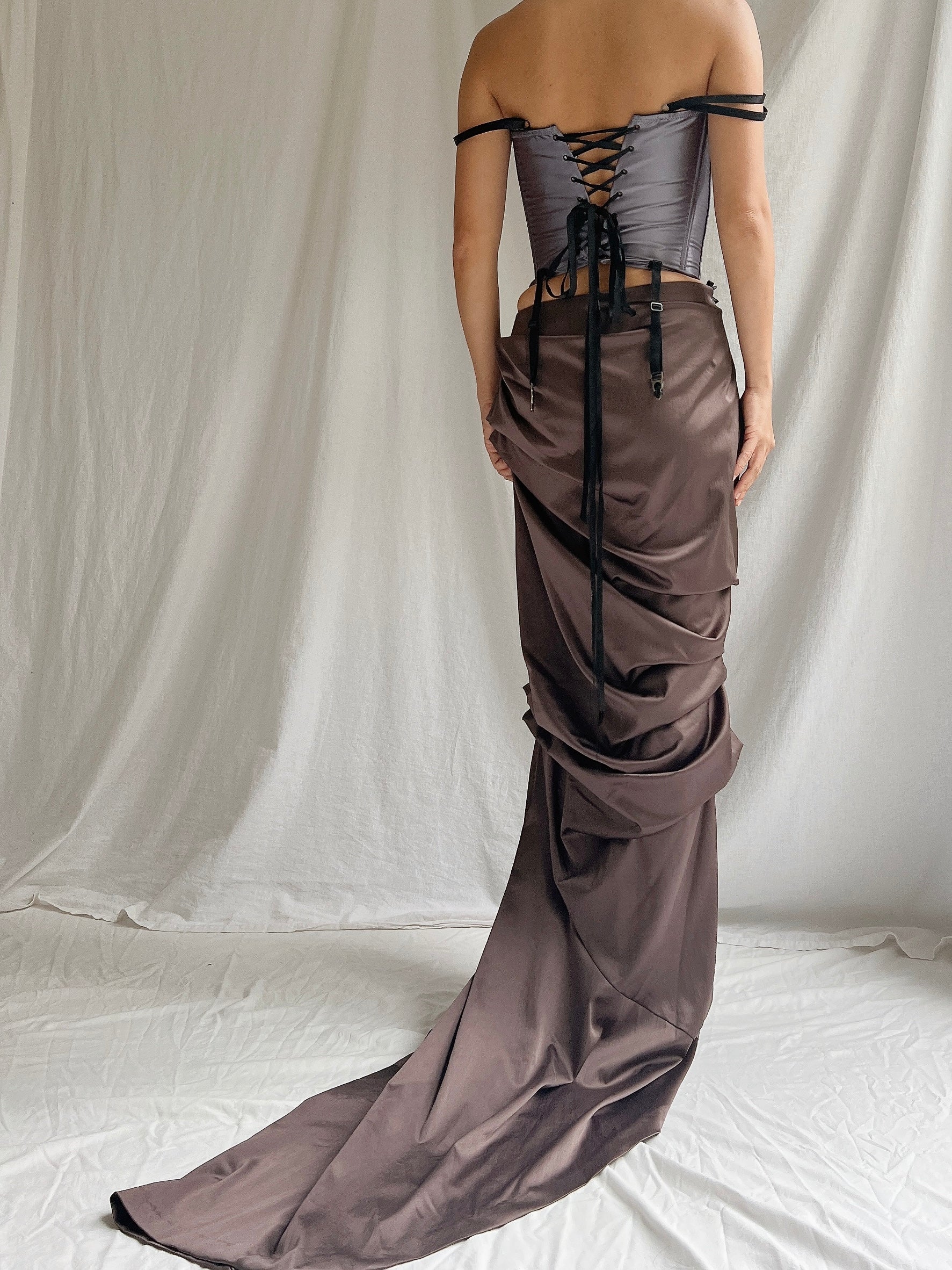 00 Mandalay Satin Acetate Draped Skirt - M