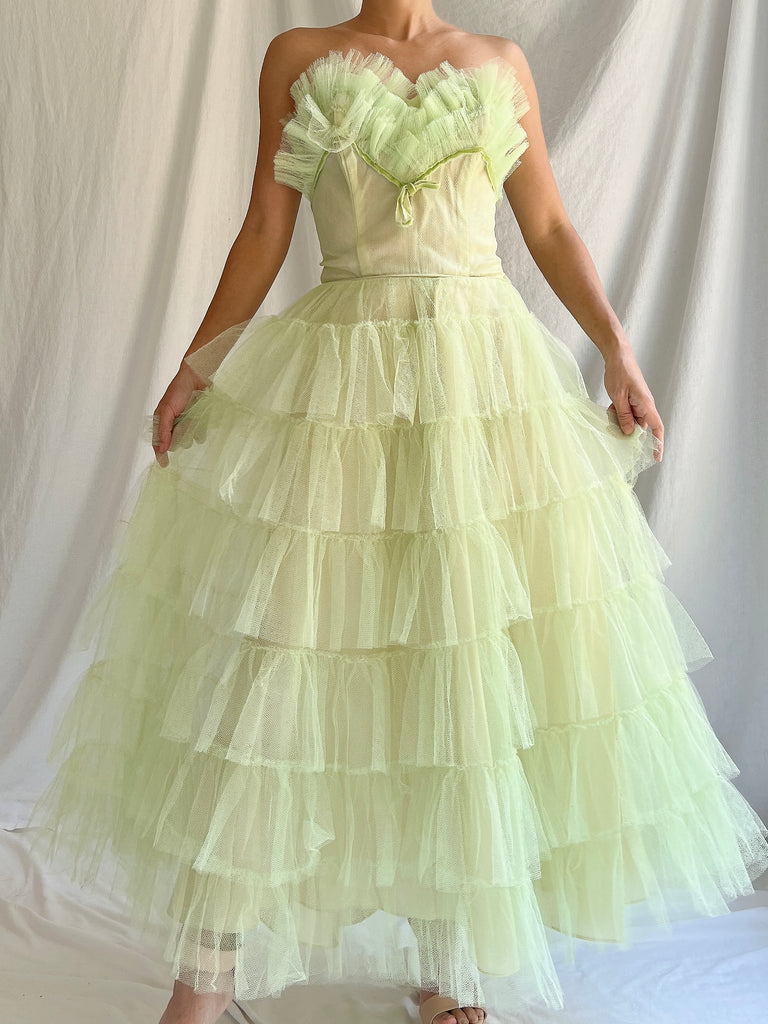 1950s Apple Green Tulle Dress - XS | G O S S A M E R 1950s Apple Green Tulle Dress - XS | G O S S A M E R