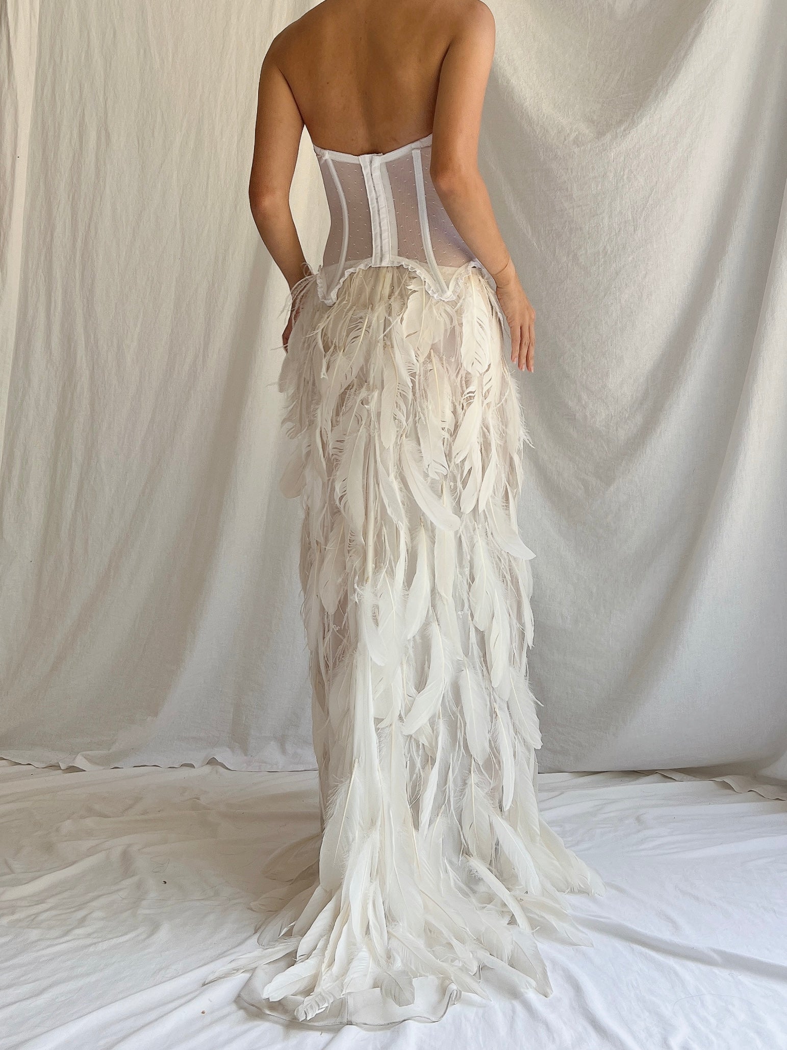 Vintage Buttercream Feather Chiffon  Skirt - XS-M