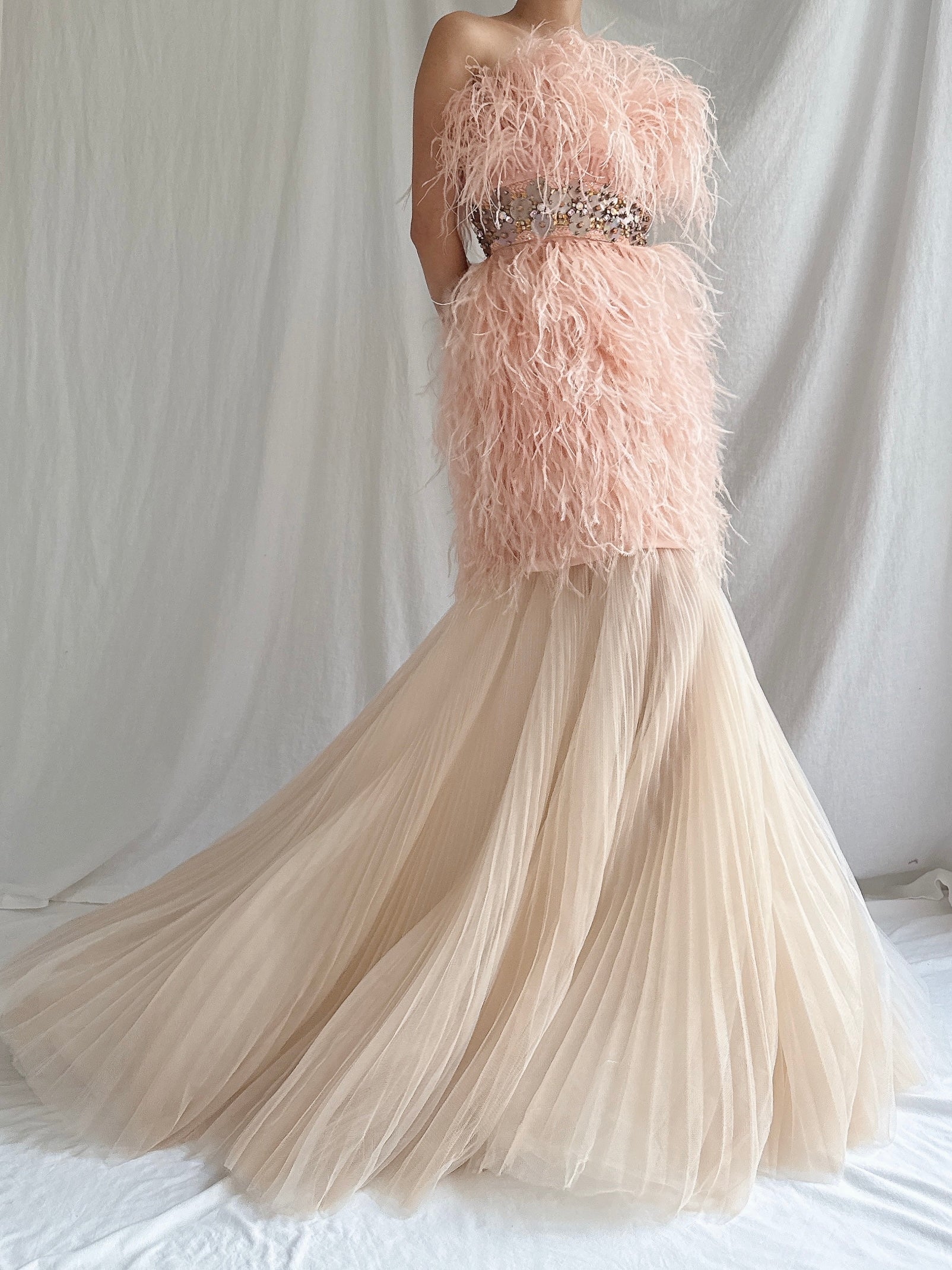 Ostrich Feather Tulle Gown - M 6/8