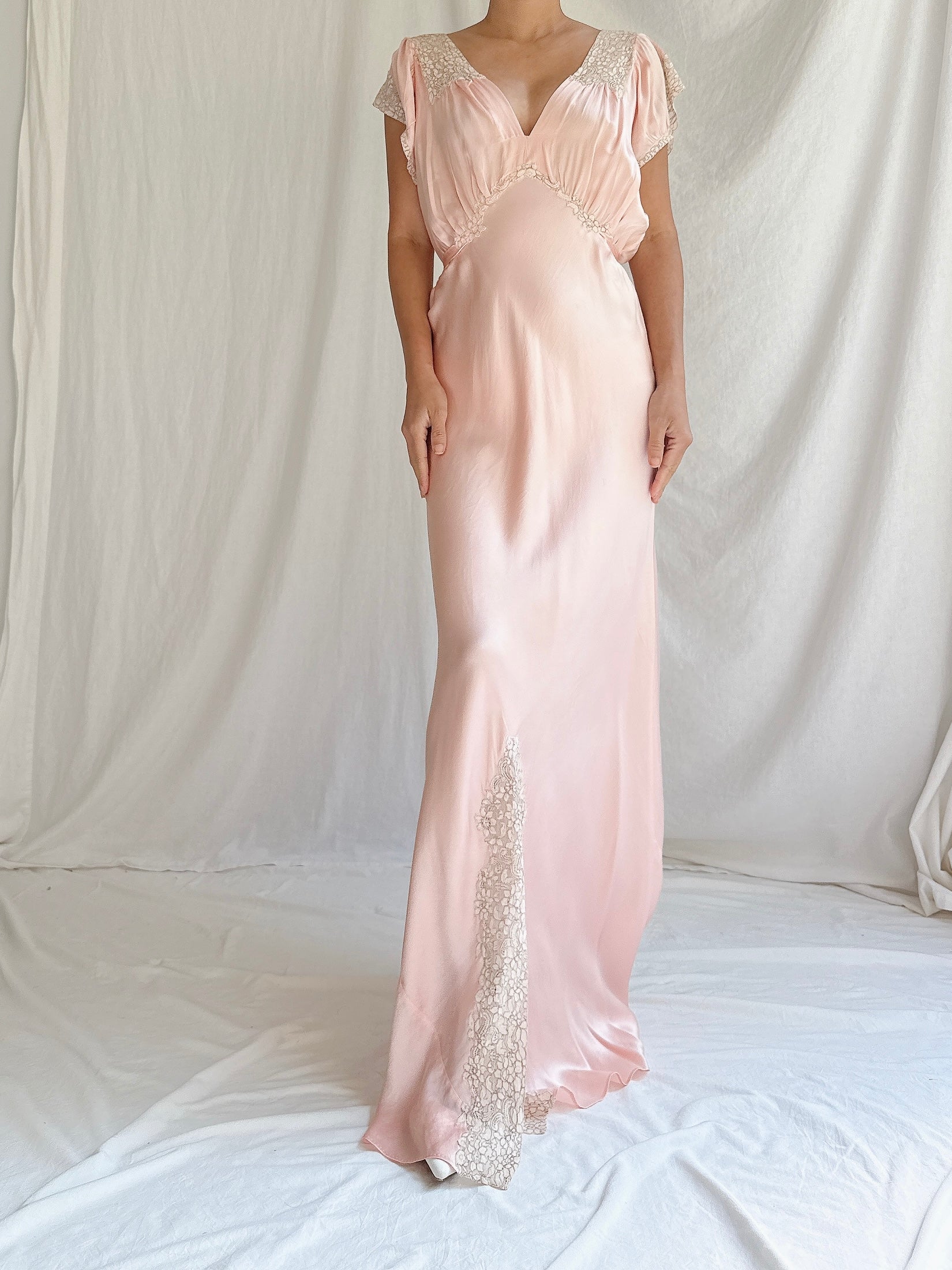 1930s Pink Silk Slip Dress - M