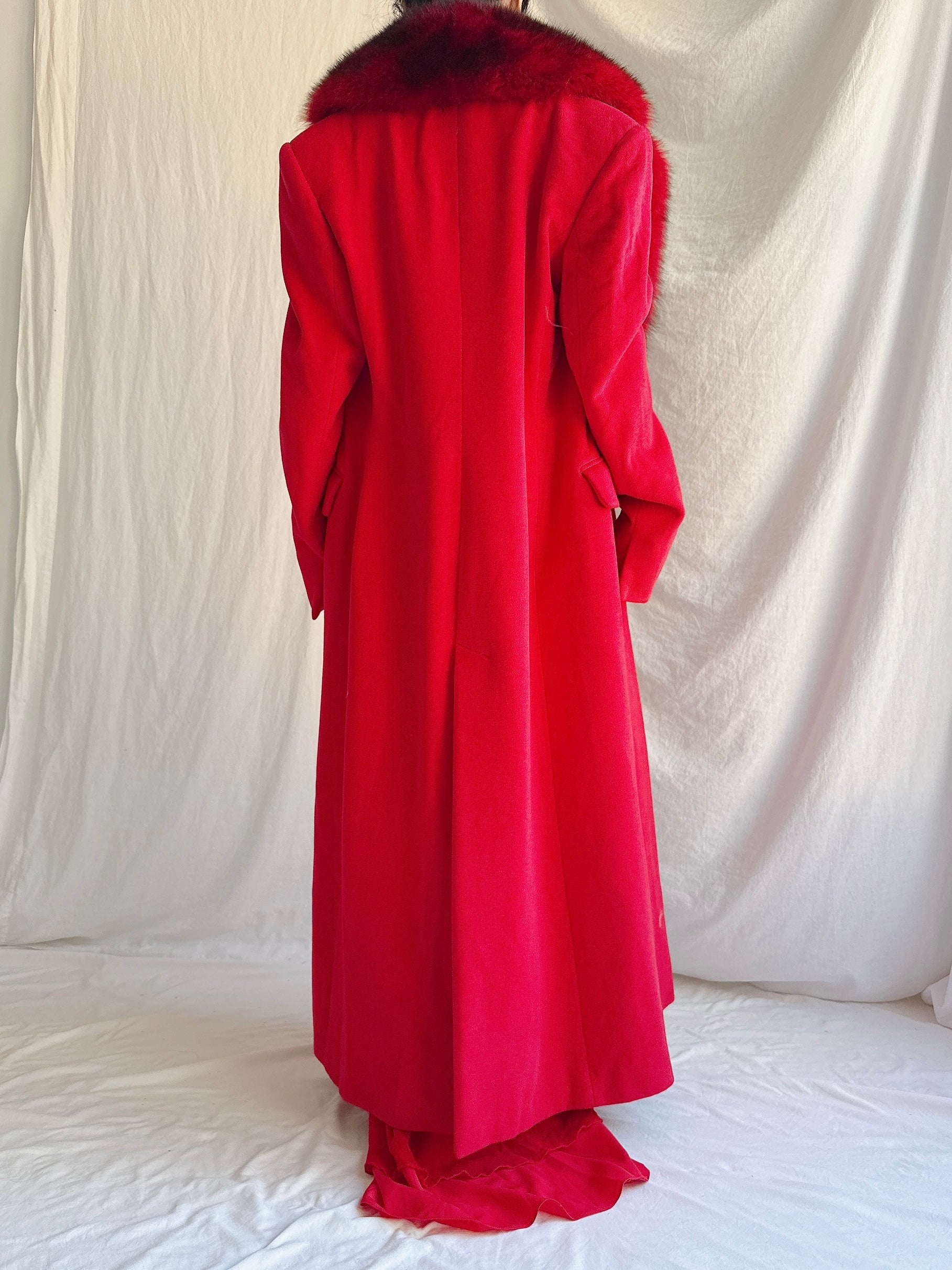 Vintage Red Wool Fox Fur Coat - M