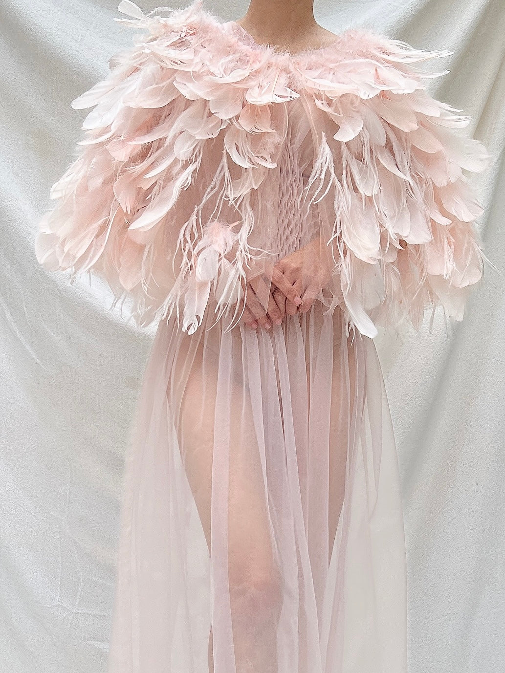 Vintage Pink Feather Cape - OSFM