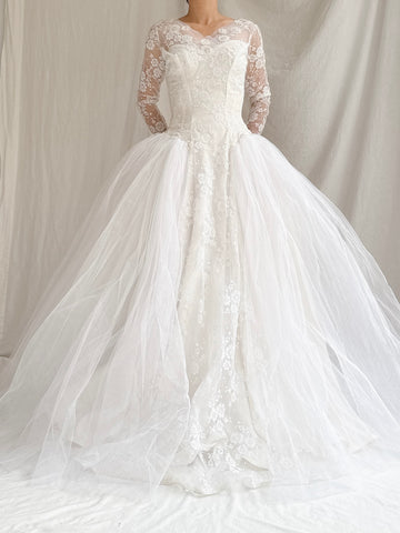 1950s Tulle Long Sleeve Dress - XS