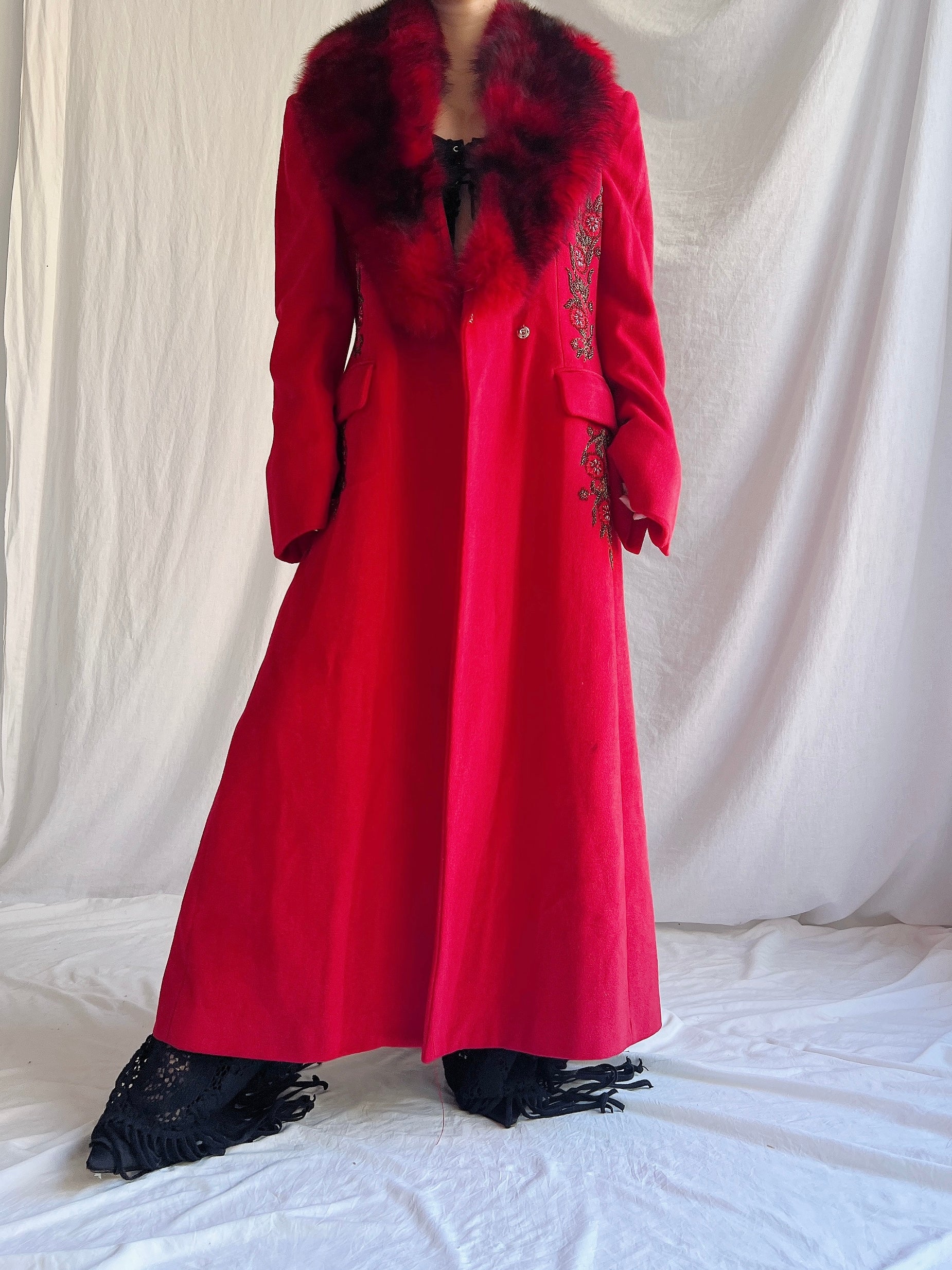 Vintage Wool Fox Fur Collar Coat - M