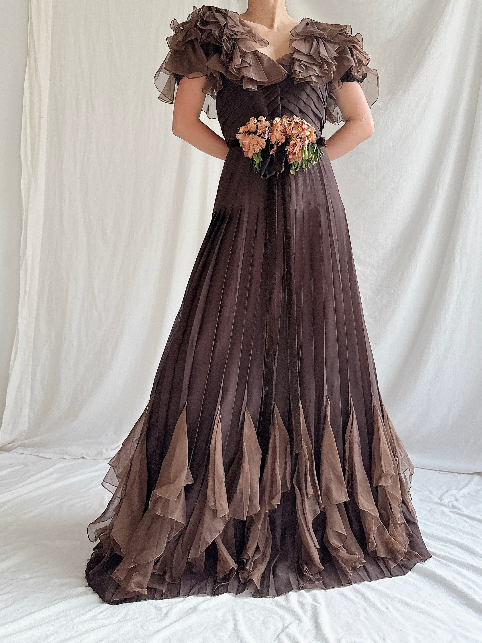 1960s Silk Chiffon and Organza Gown - S