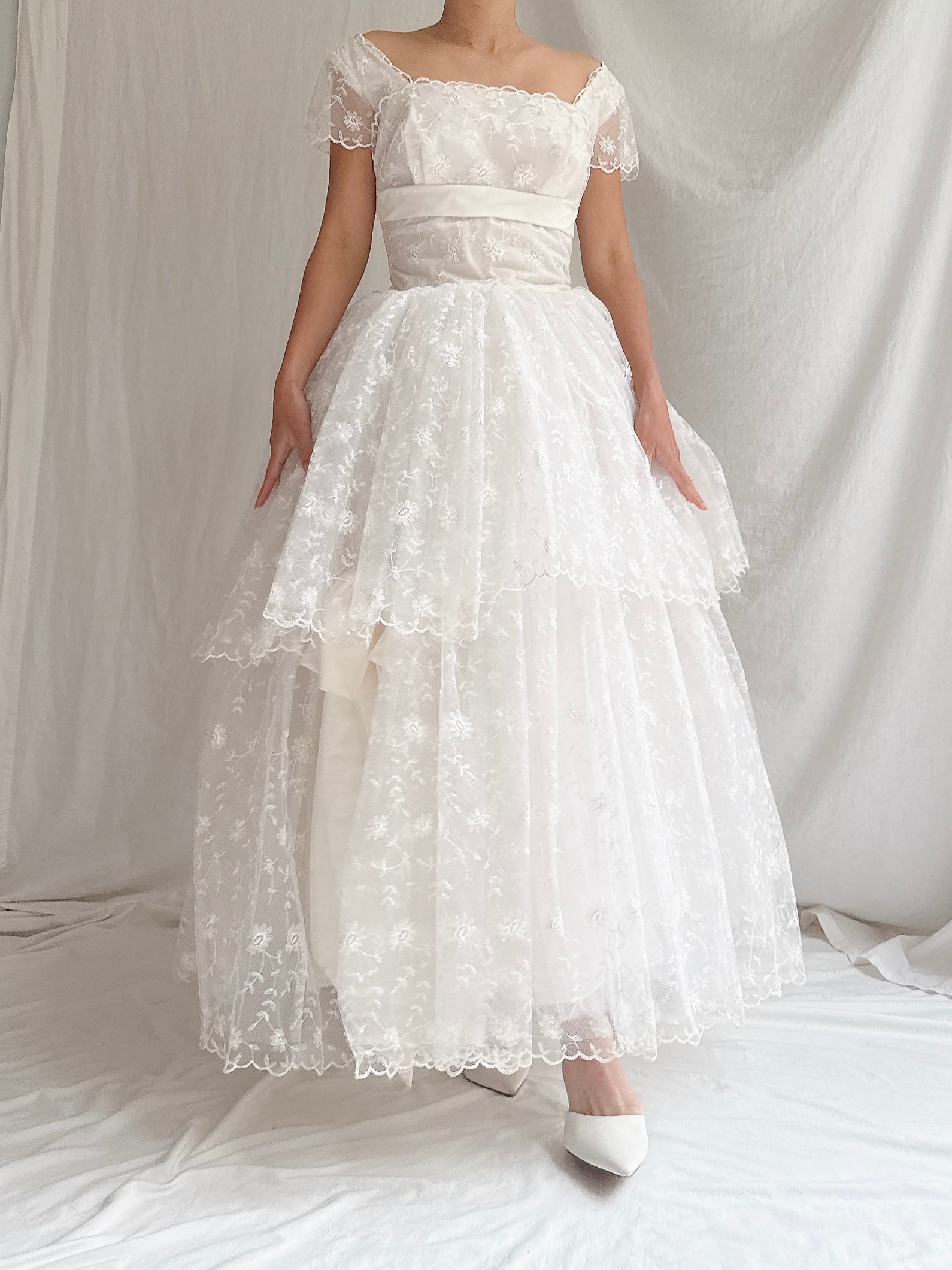 1950s Tulle Embroidered Dress - XS