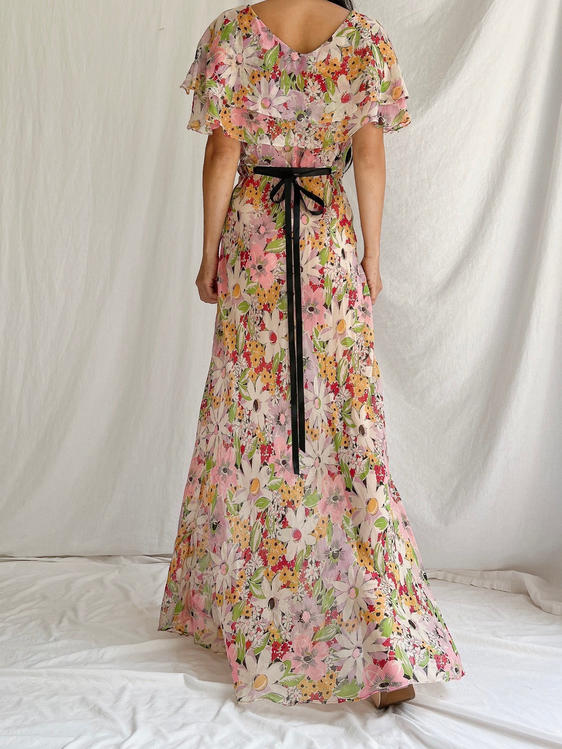 1930s Silk Floral Gown - XS/S