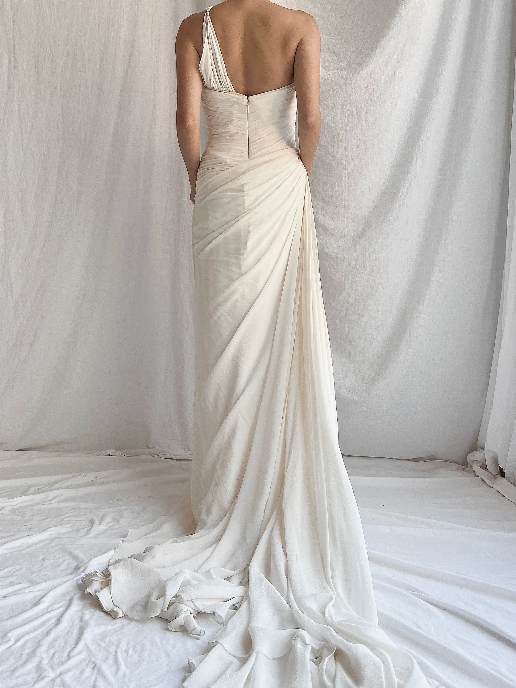 Romona Keveza Silk Draped Gown - S/M