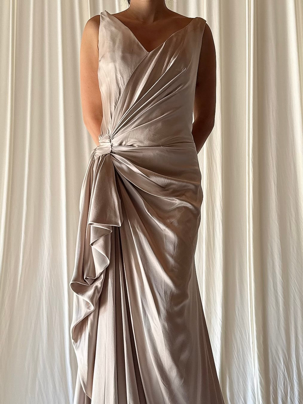 Vintage Silk Draped Gown - L