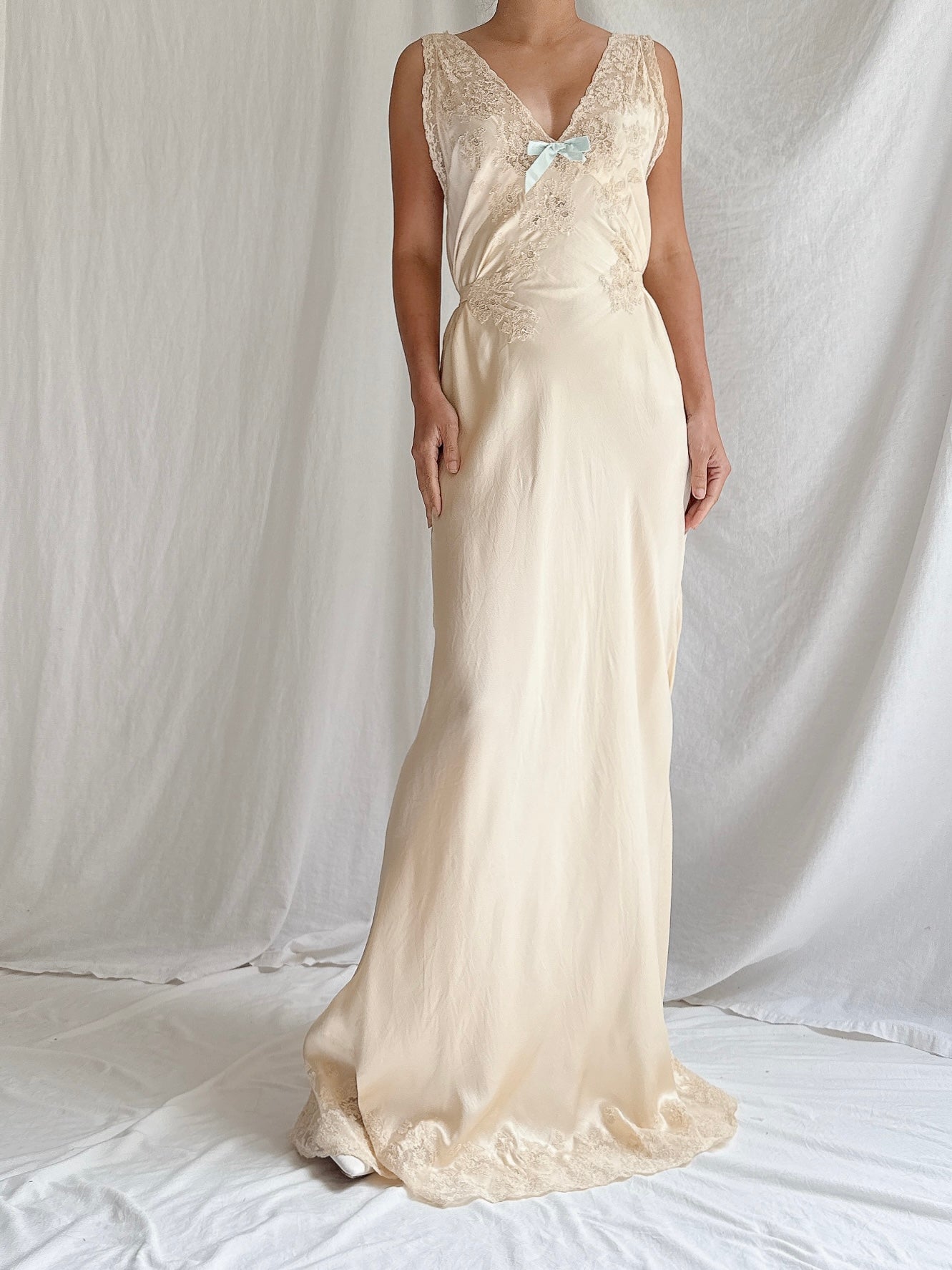 1930s Butter Silk Slip Gown - S