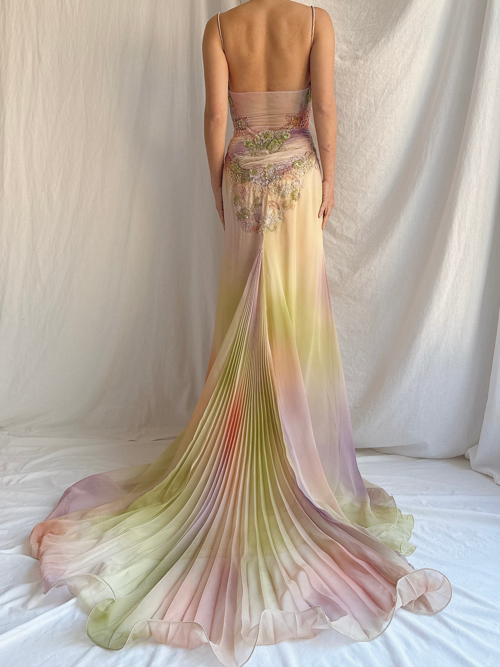 Vintage Couture Handbeaded Ombre Gown - S/M