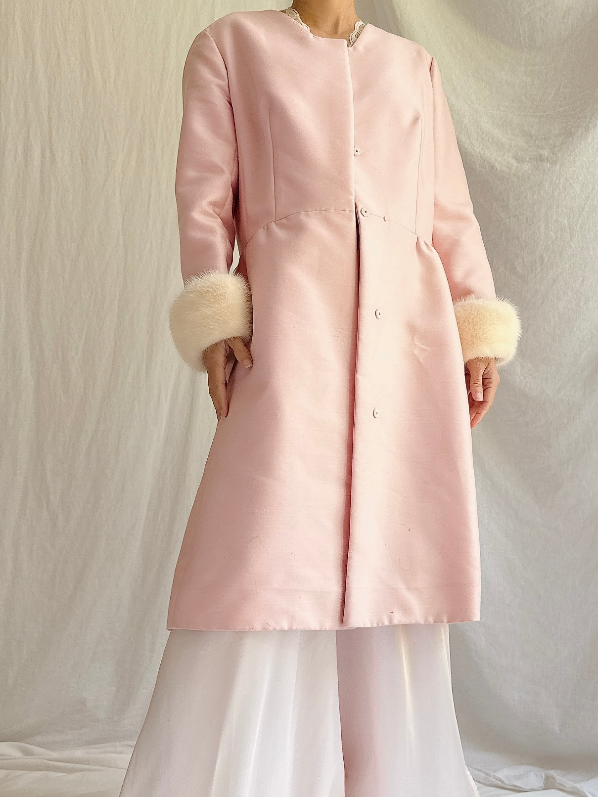 1969s Silk Wool Mink Cuff Coat - S