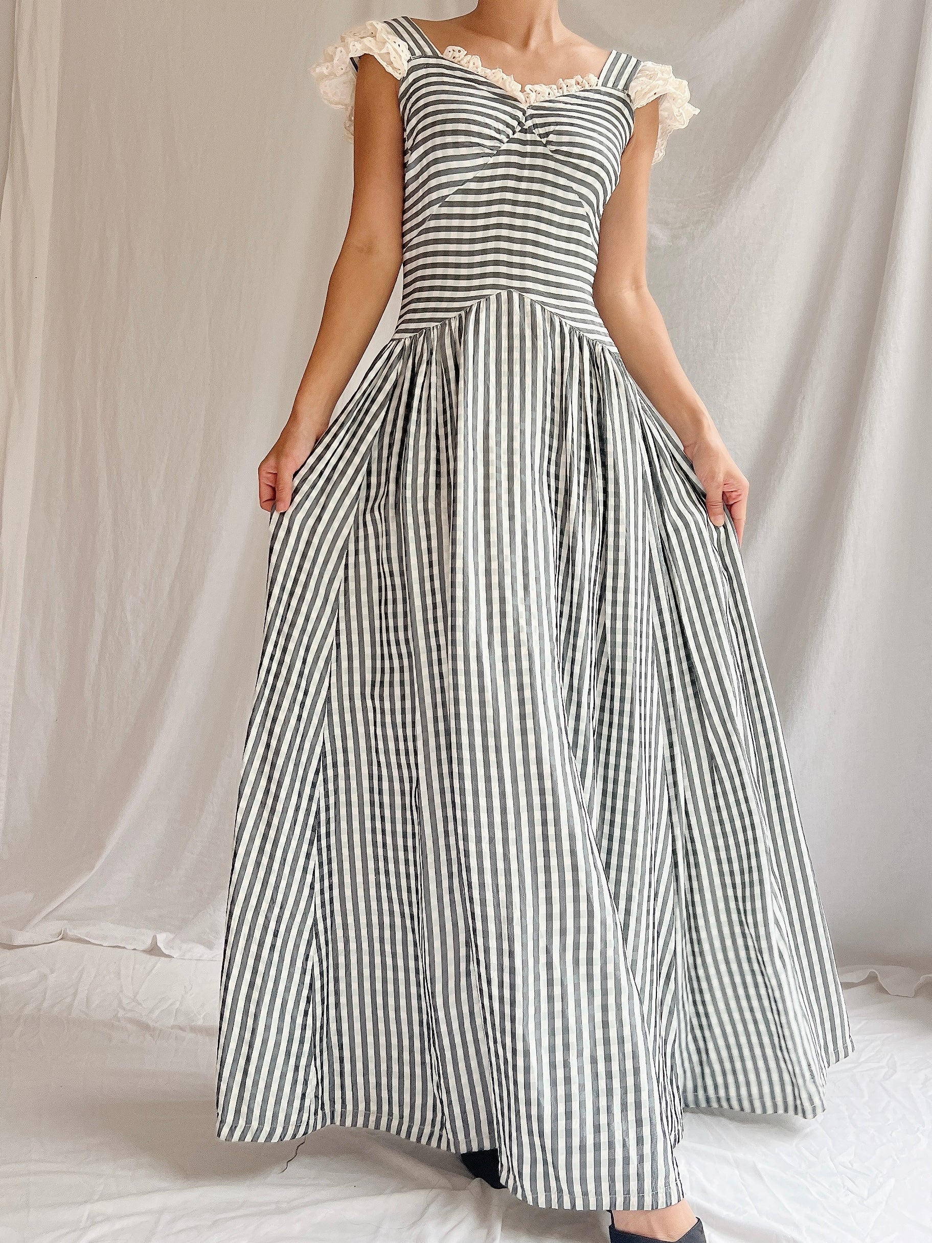 1930s Checkered Taffeta Gown - XS