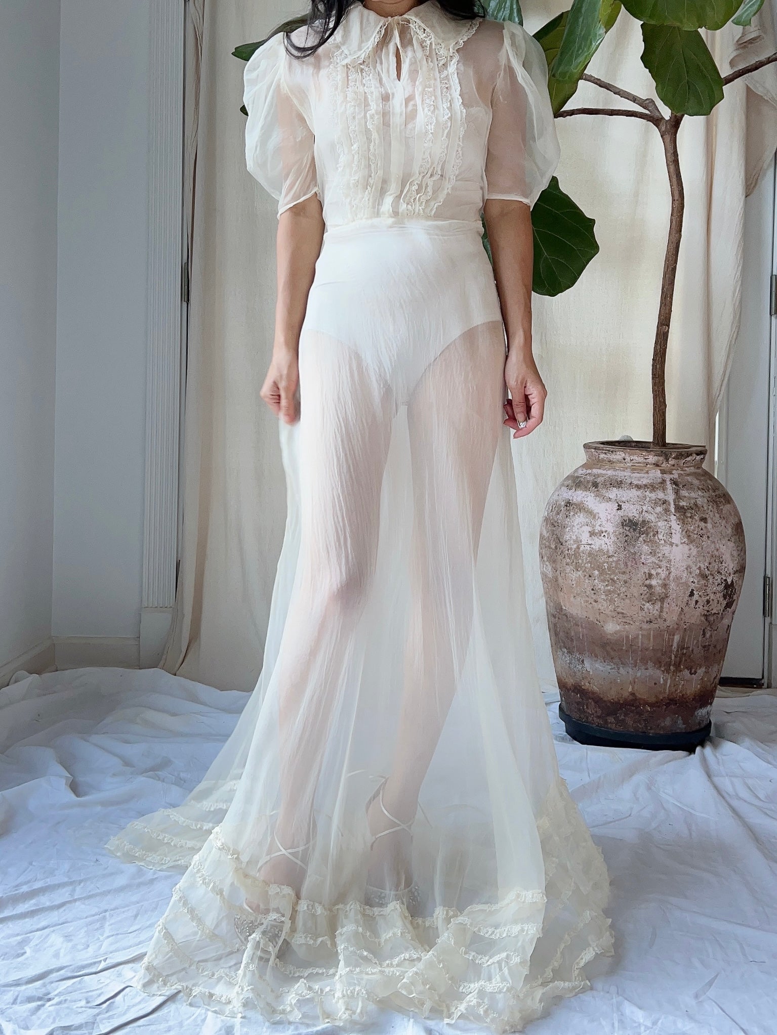 organza see through dress LIQUID ORGANZA & METAL MESH SLIP DRESS S