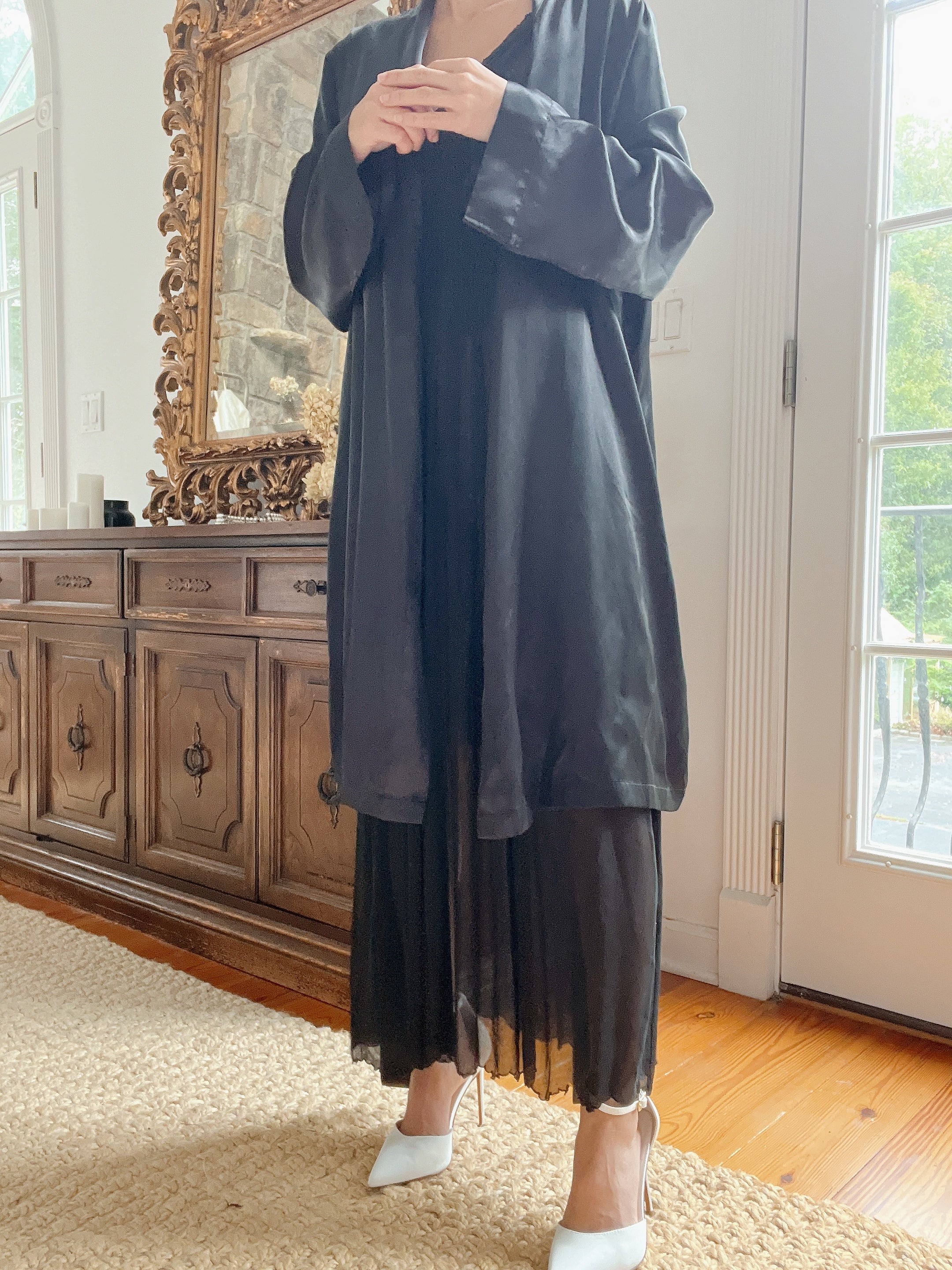 1990s Black Satin Duster - M