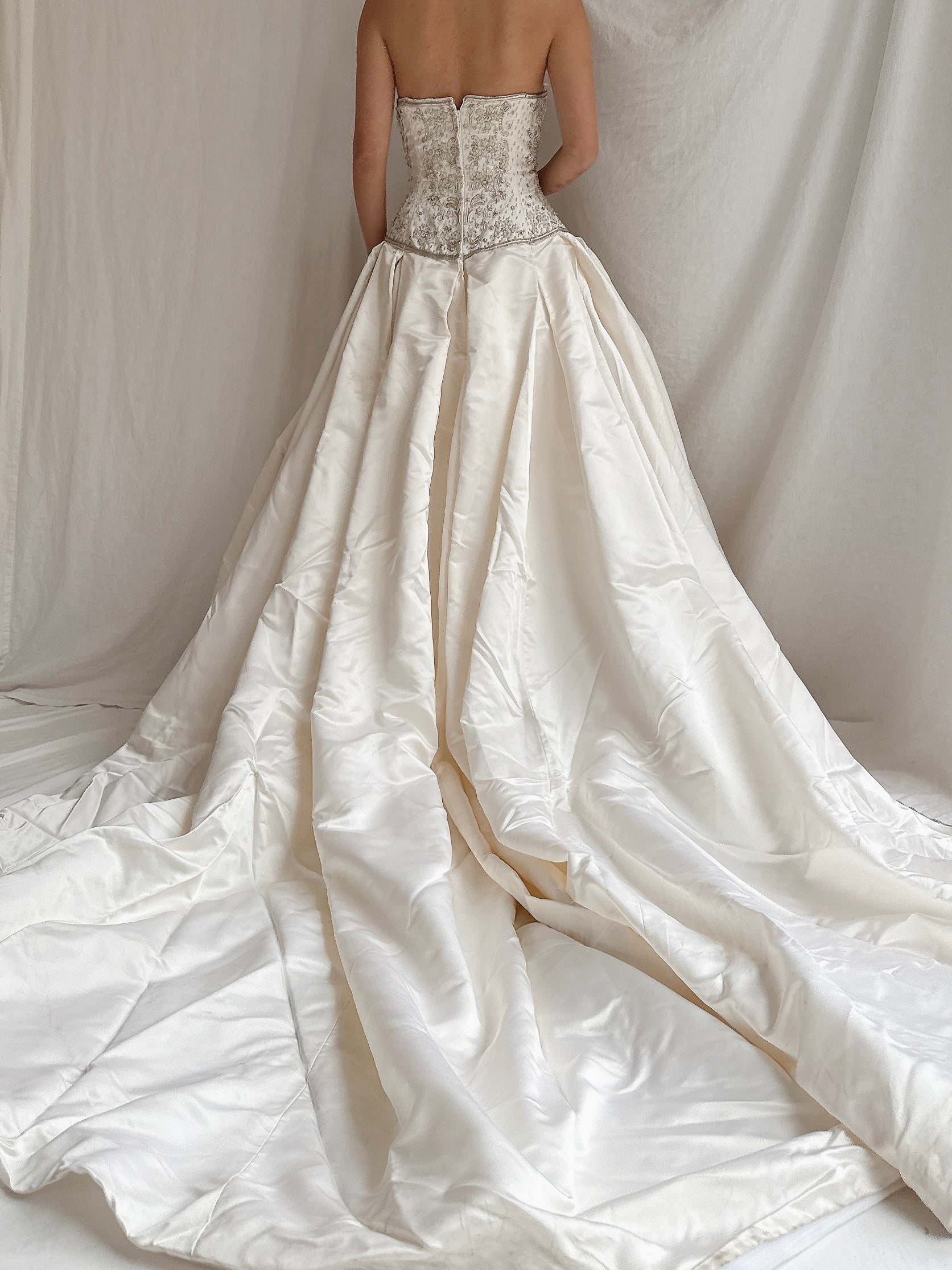 Vintage Silk Strapless Gown - M