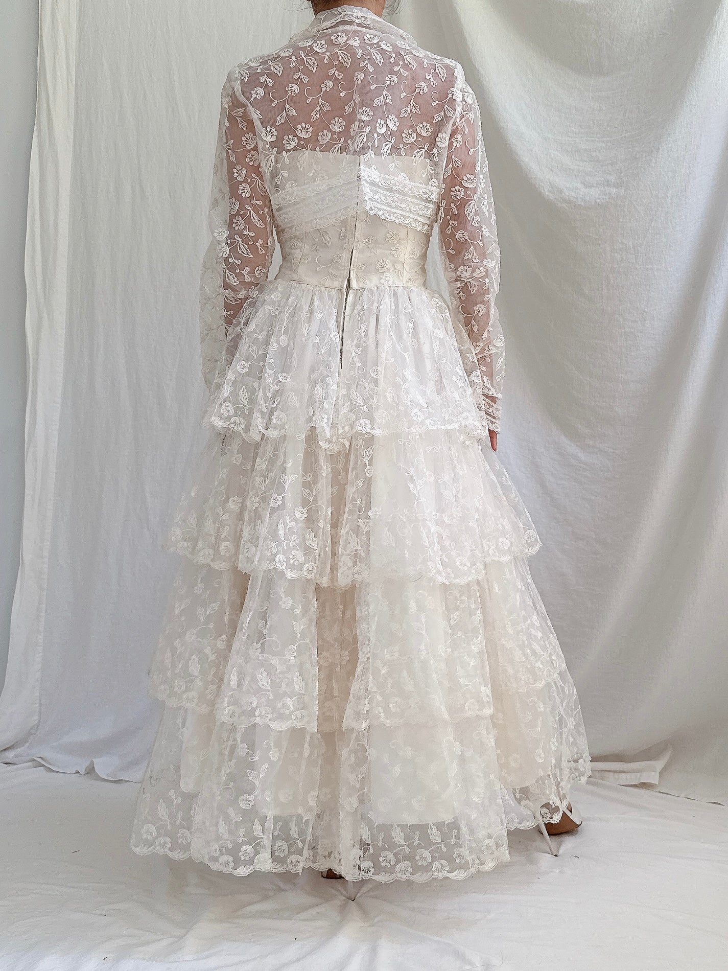 1950s Embroidered Tulle Dress -XS