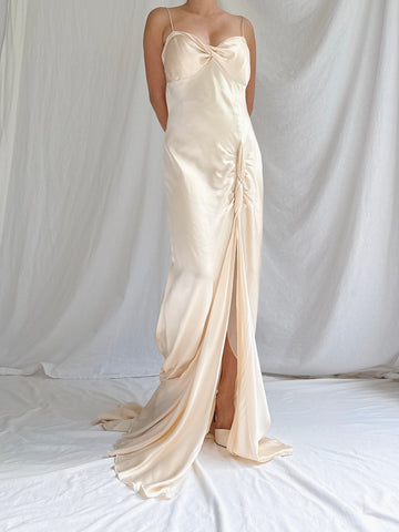 Vintage Silk Spaghetti Straps Gown - S