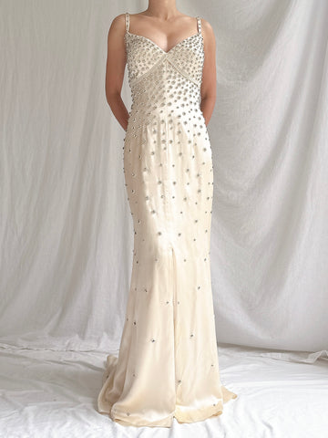 Vintage Silk Rhinestones Gown - M/6