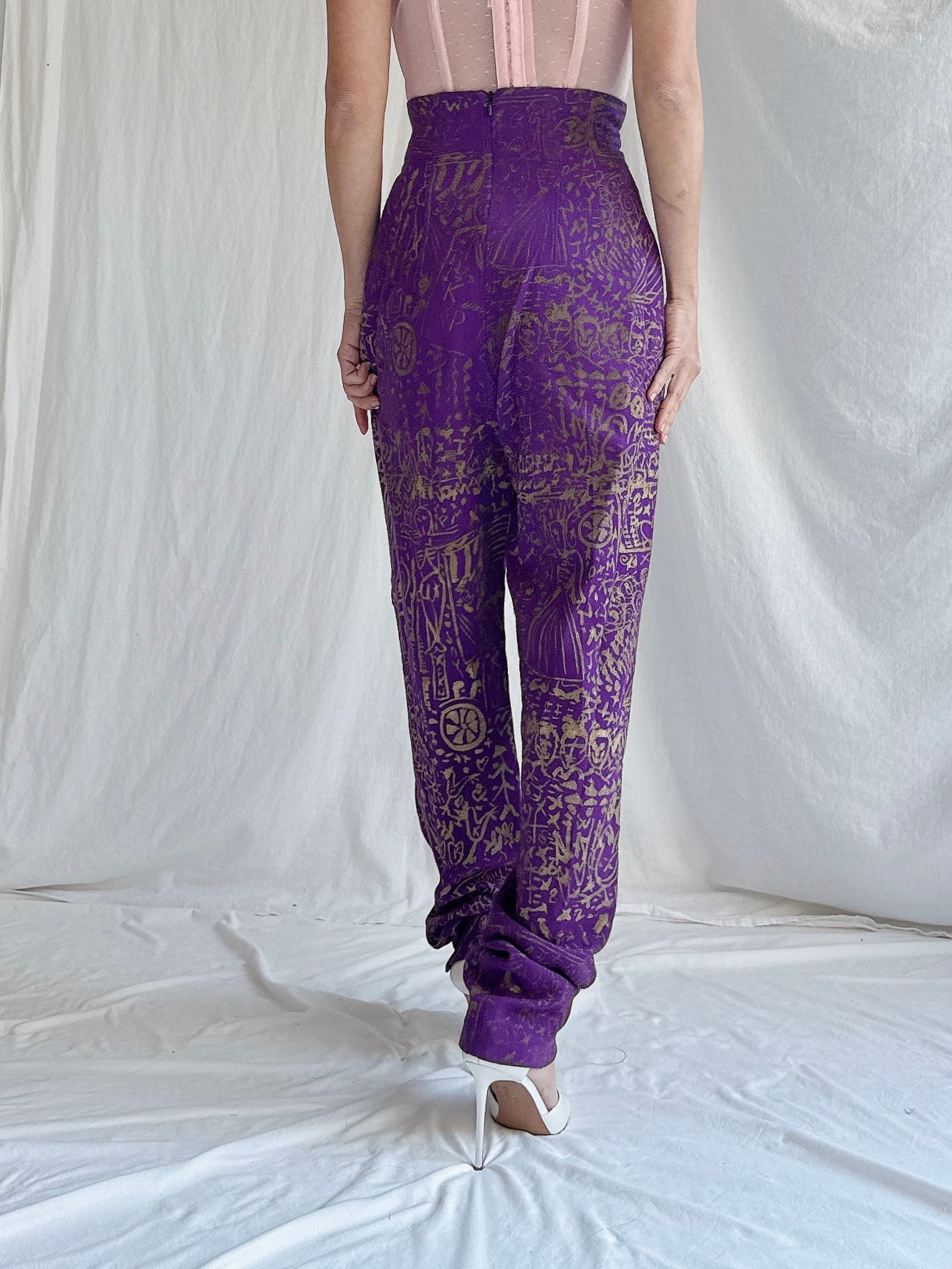 Vintage Painted High-Waisted Pants - S