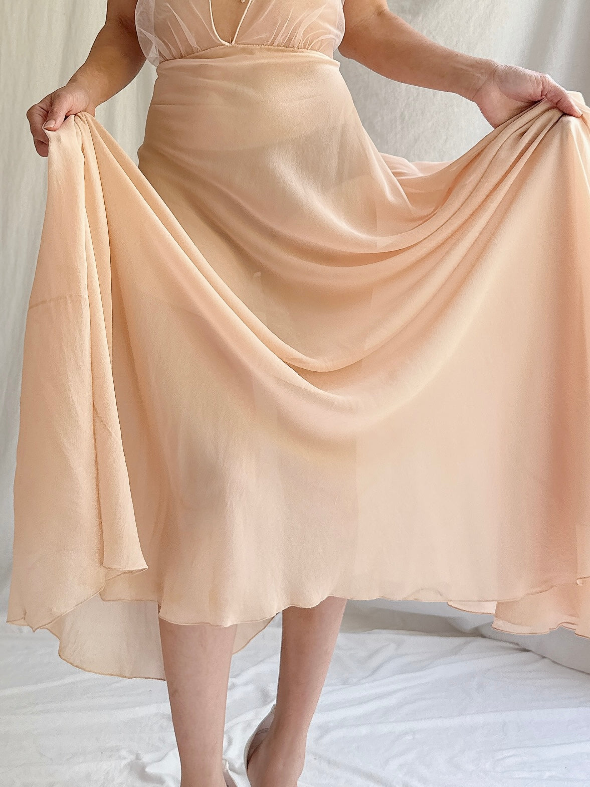 1930s Silk and Mesh Sheer Gown - S/M