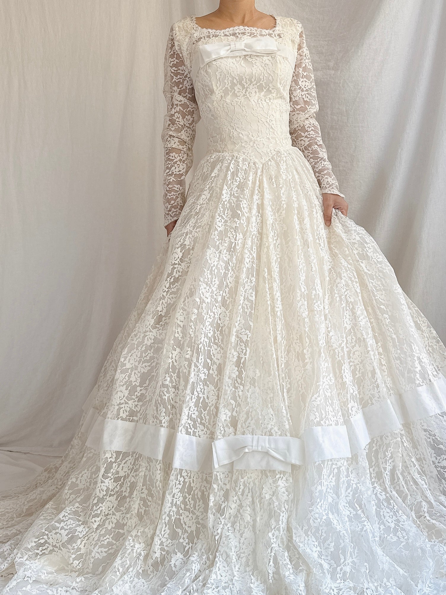 1950s Lace Long Sleeve Gown - S