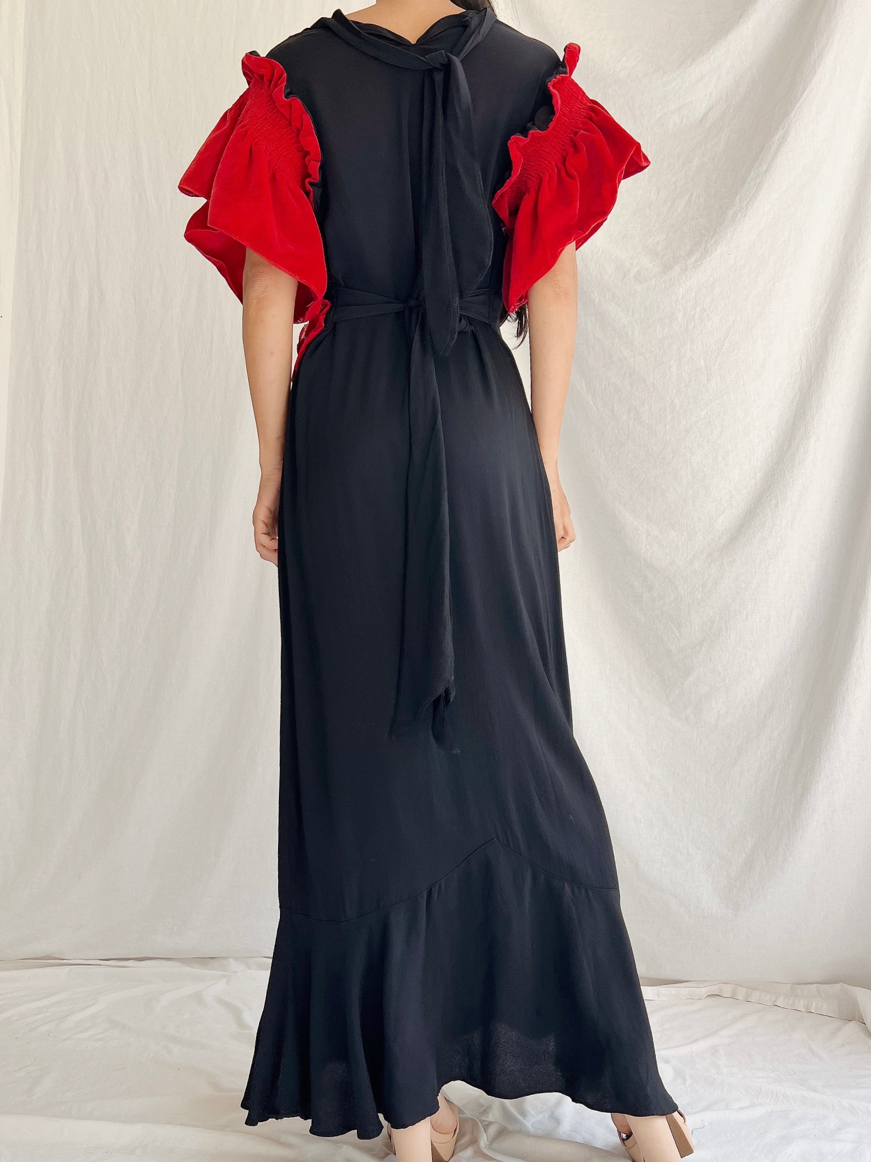 1930s Rayon and Velvet Dress - XS