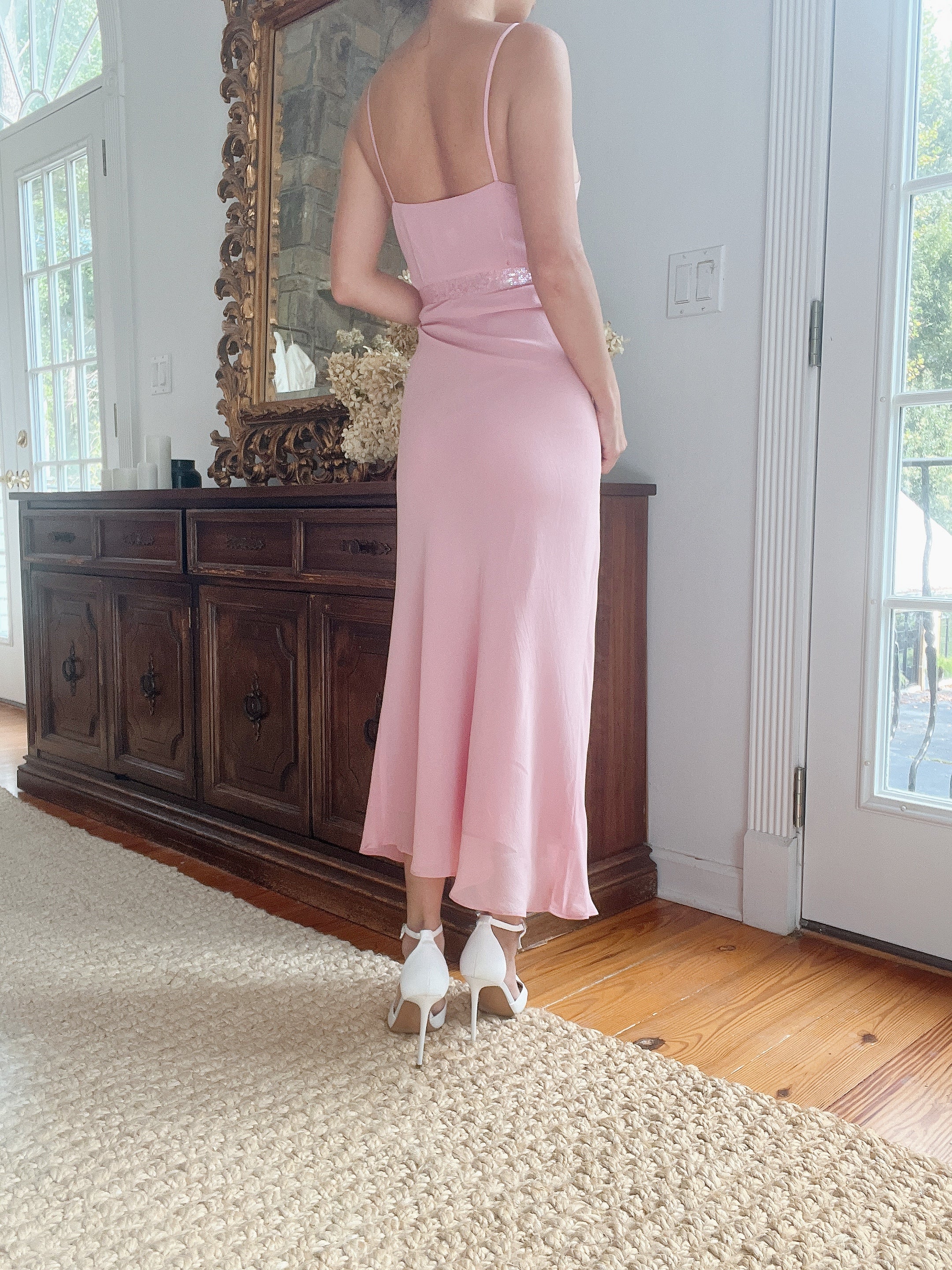 1990s Pink Silk Dress - M