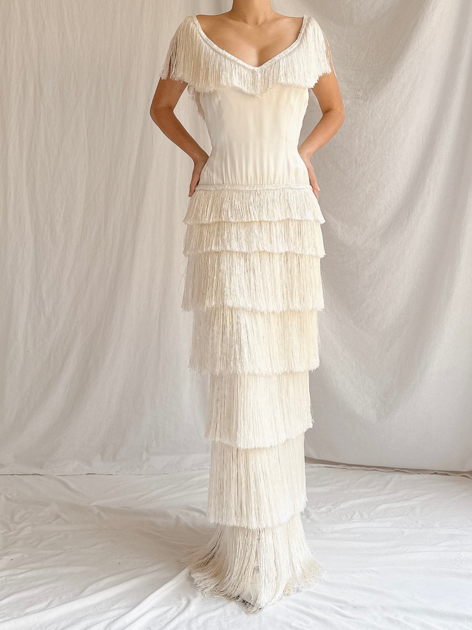 1960s Satin Silk Fringe Gown - S