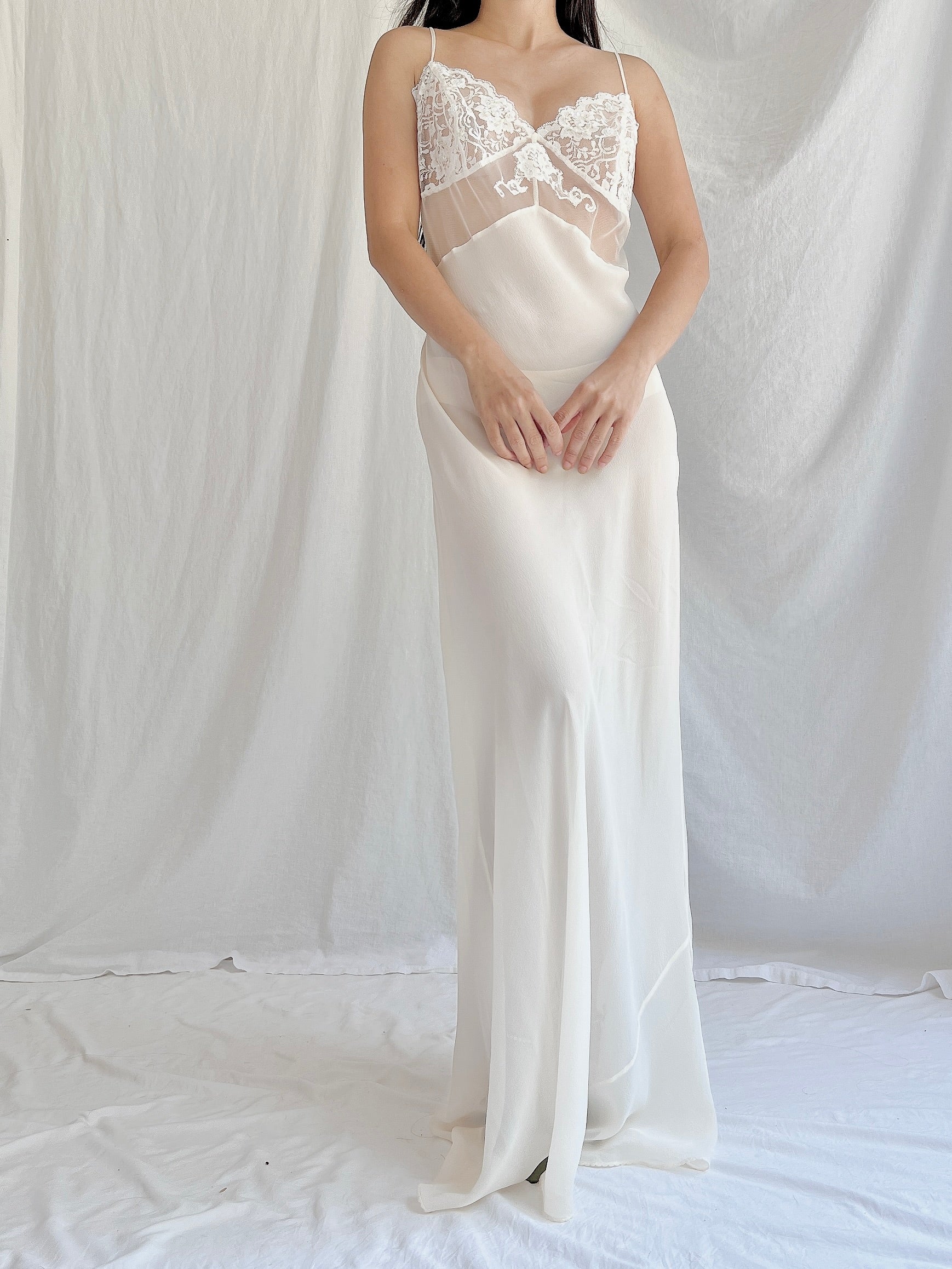 Vintage Sheer Silk Chiffon Slip Gown - M