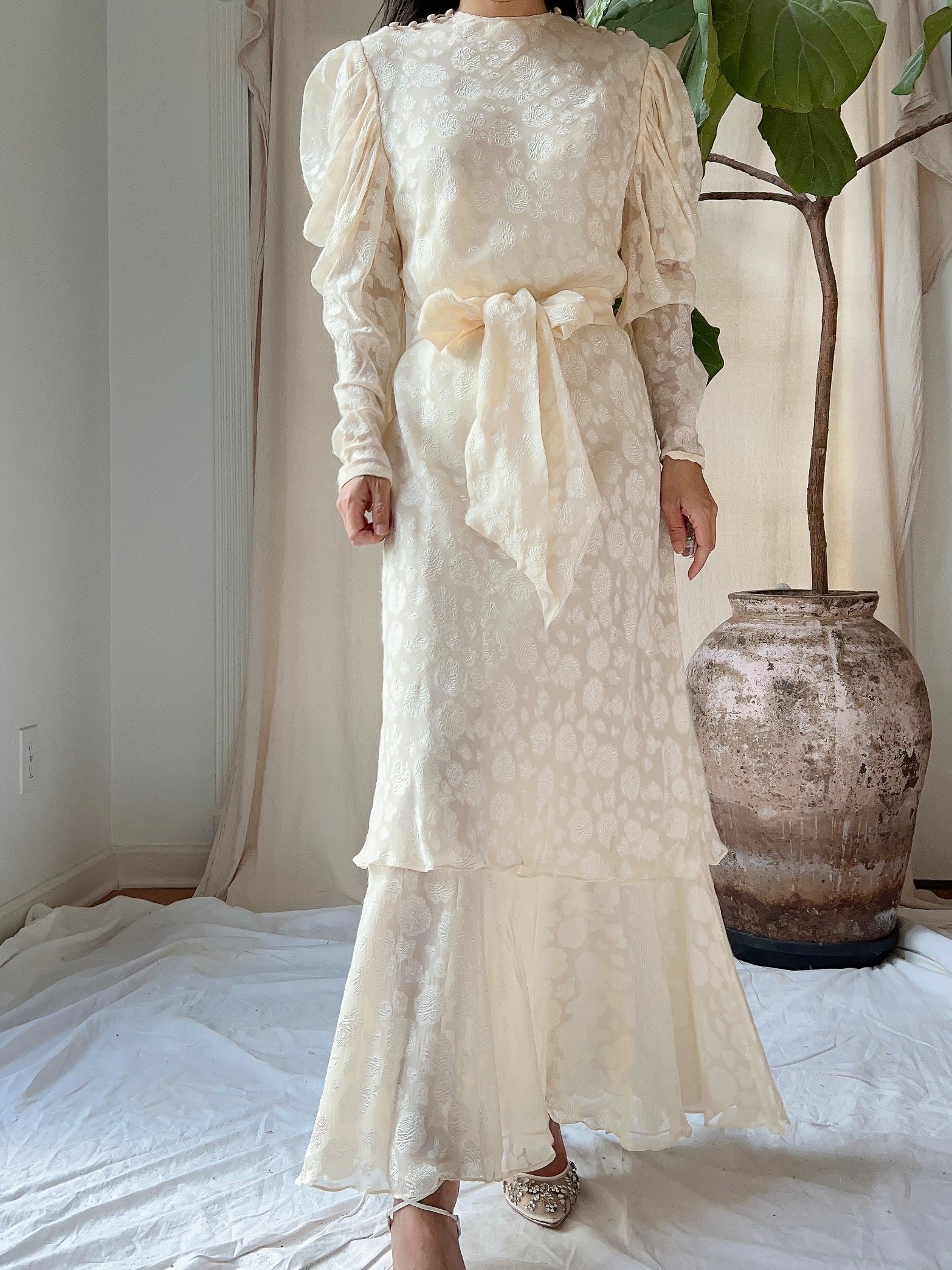 Vintage Silk Dolman Sleeves Tiered Dress - S