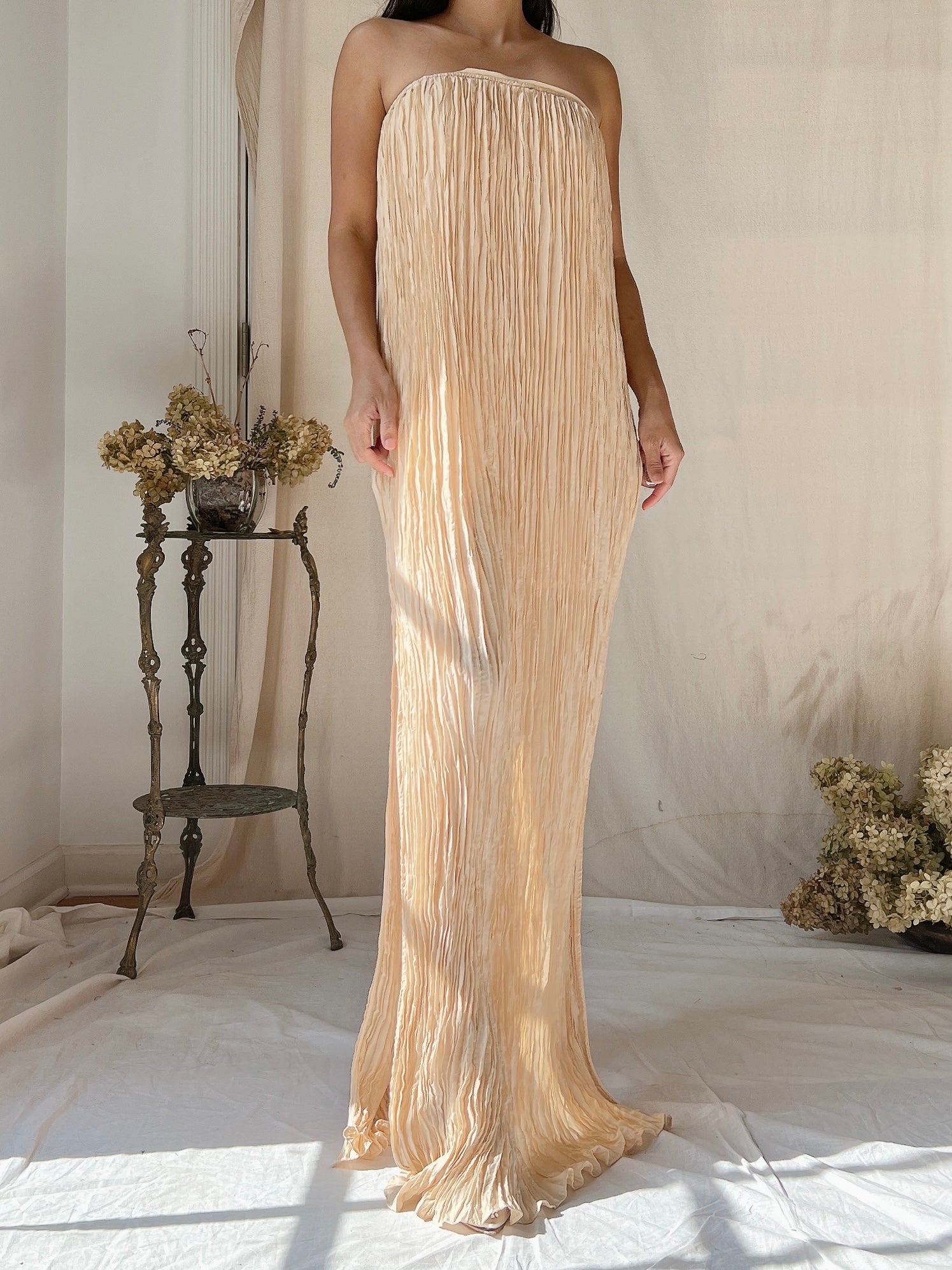 2000s Silk Pleated Gown - S-M 2000s Silk Pleated Gown - S-M