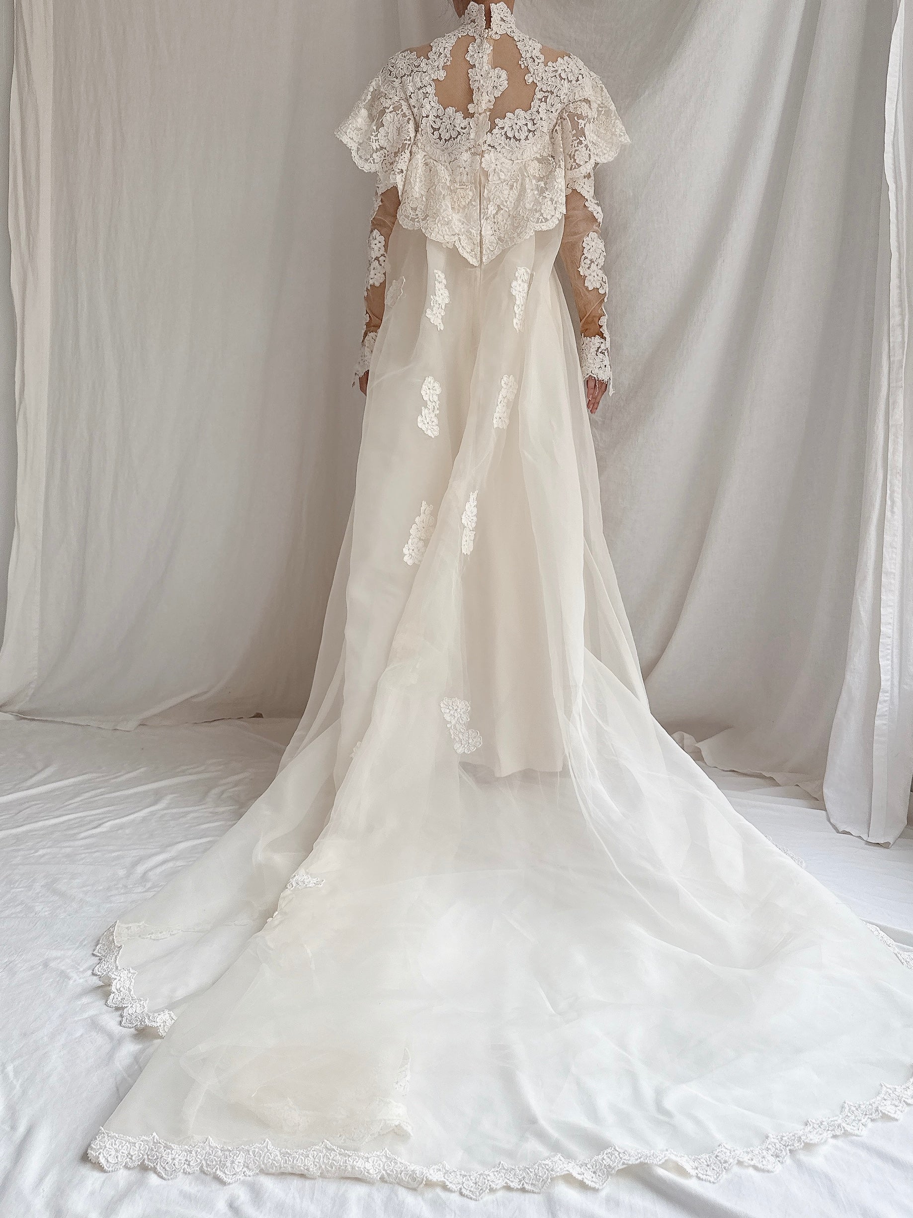 1970s Organza Lace Gown - S