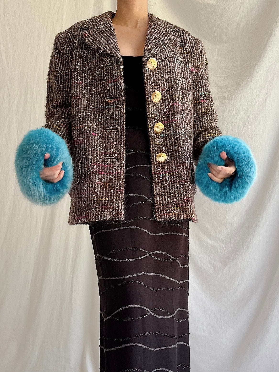 Vintage Tweed and Fox Fur Trim Jacket - M
