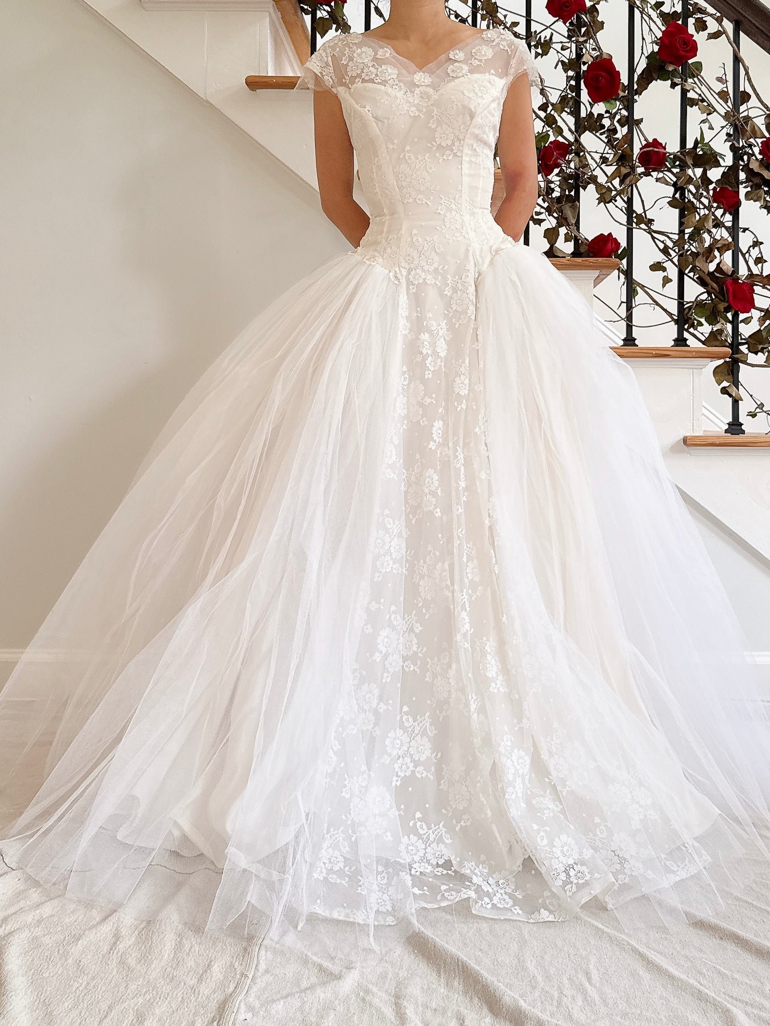 1950s Tulle and Lace Gown - XS